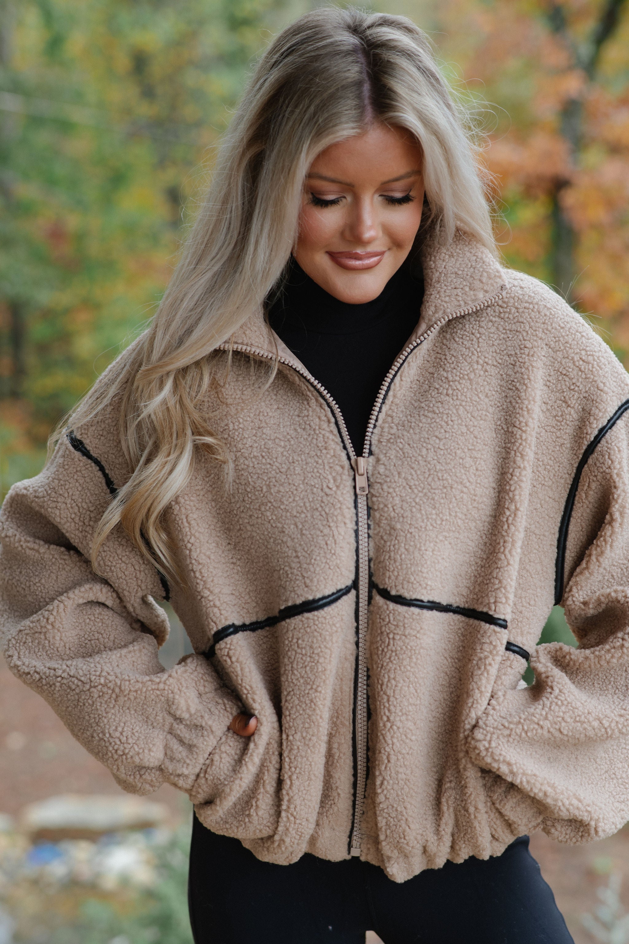 Bennie Leather Trimmed Jacket-Sand