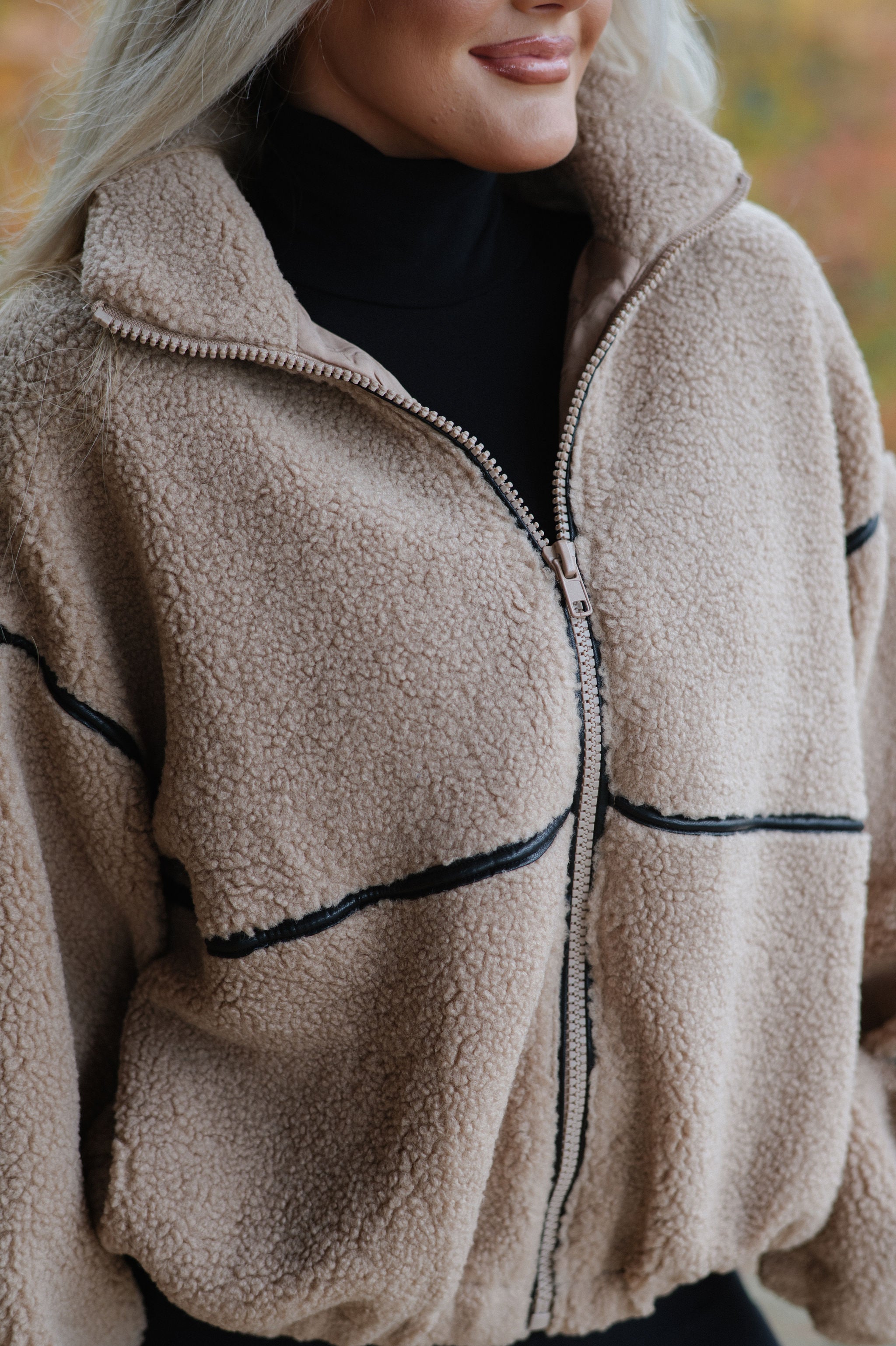 Bennie Leather Trimmed Jacket-Sand