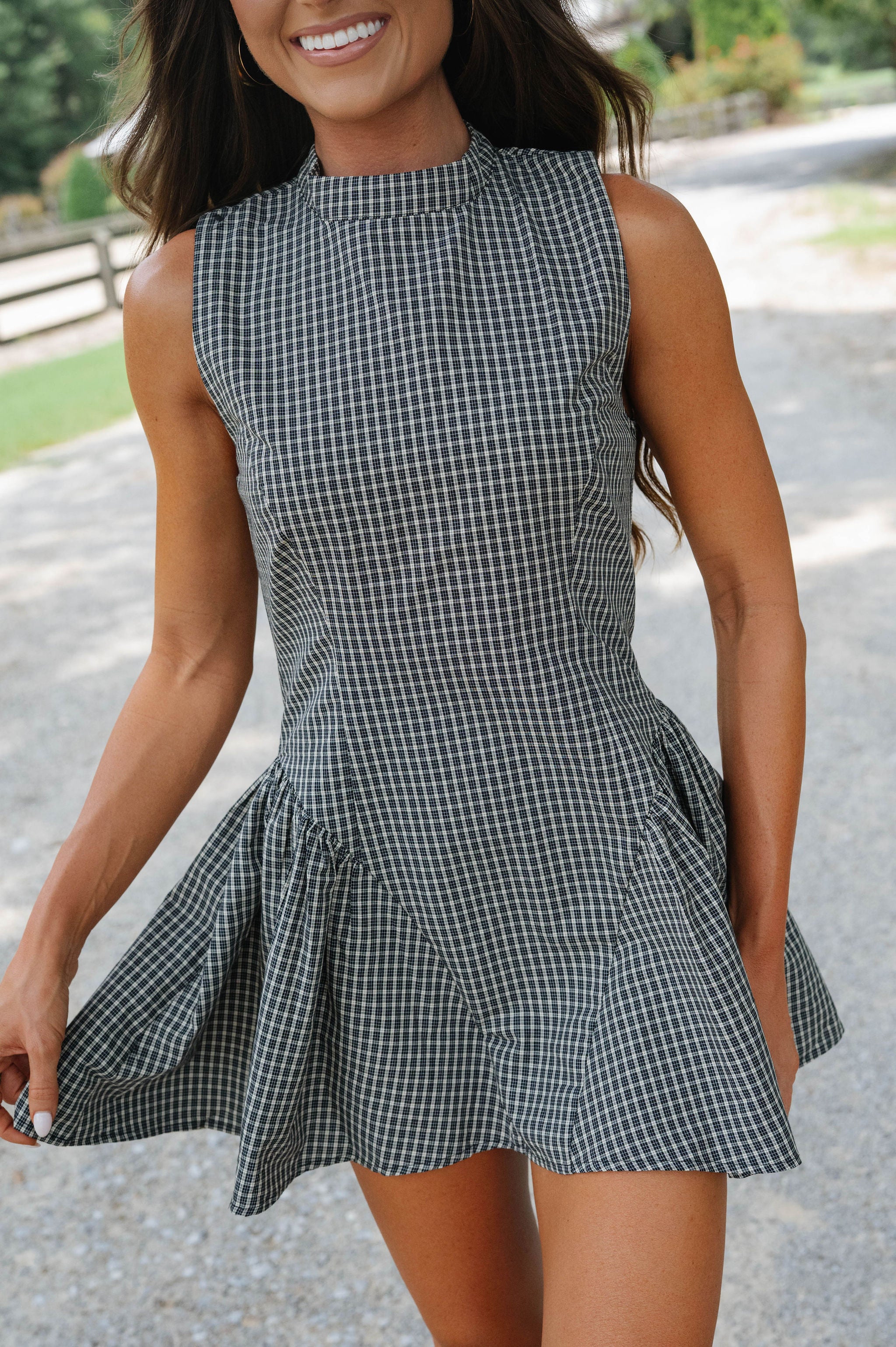 Simone Plaid Pleated Mini Dress-Black
