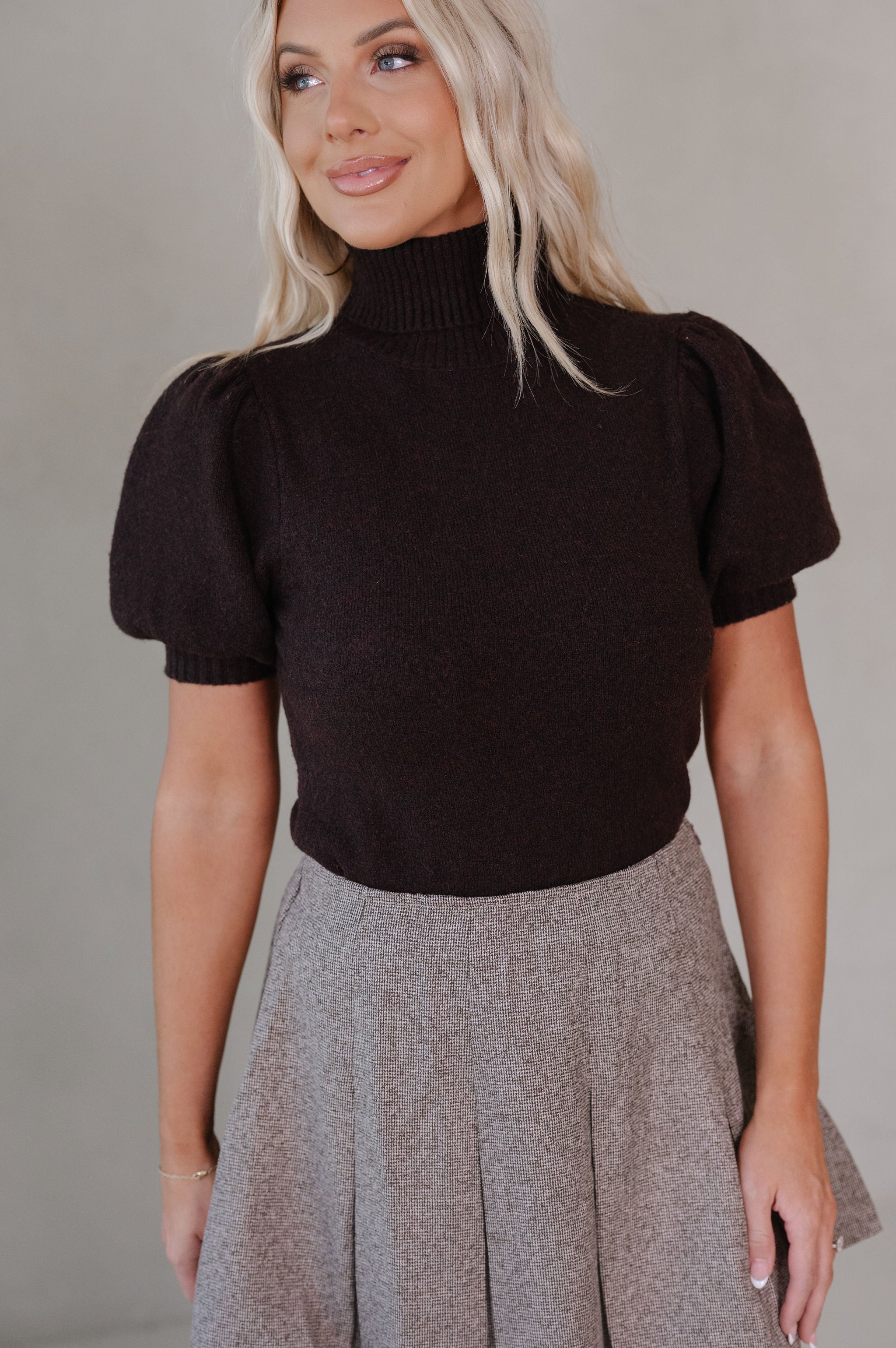 Logan Puff Sleeve Top-Brown