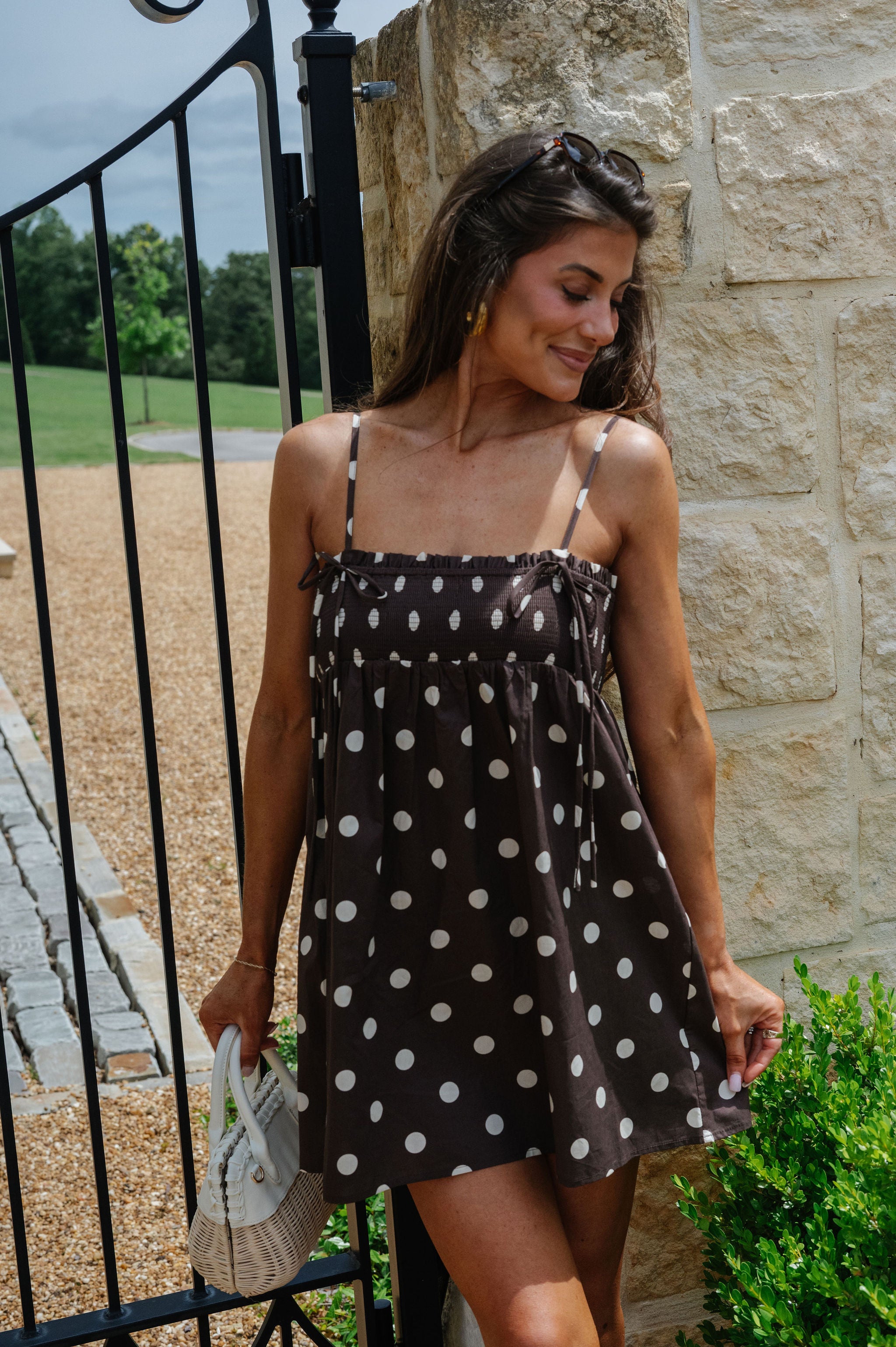 Bates Polka Dot Mini Dress-Brown Bates Polka Dot Mini Dress-Brown