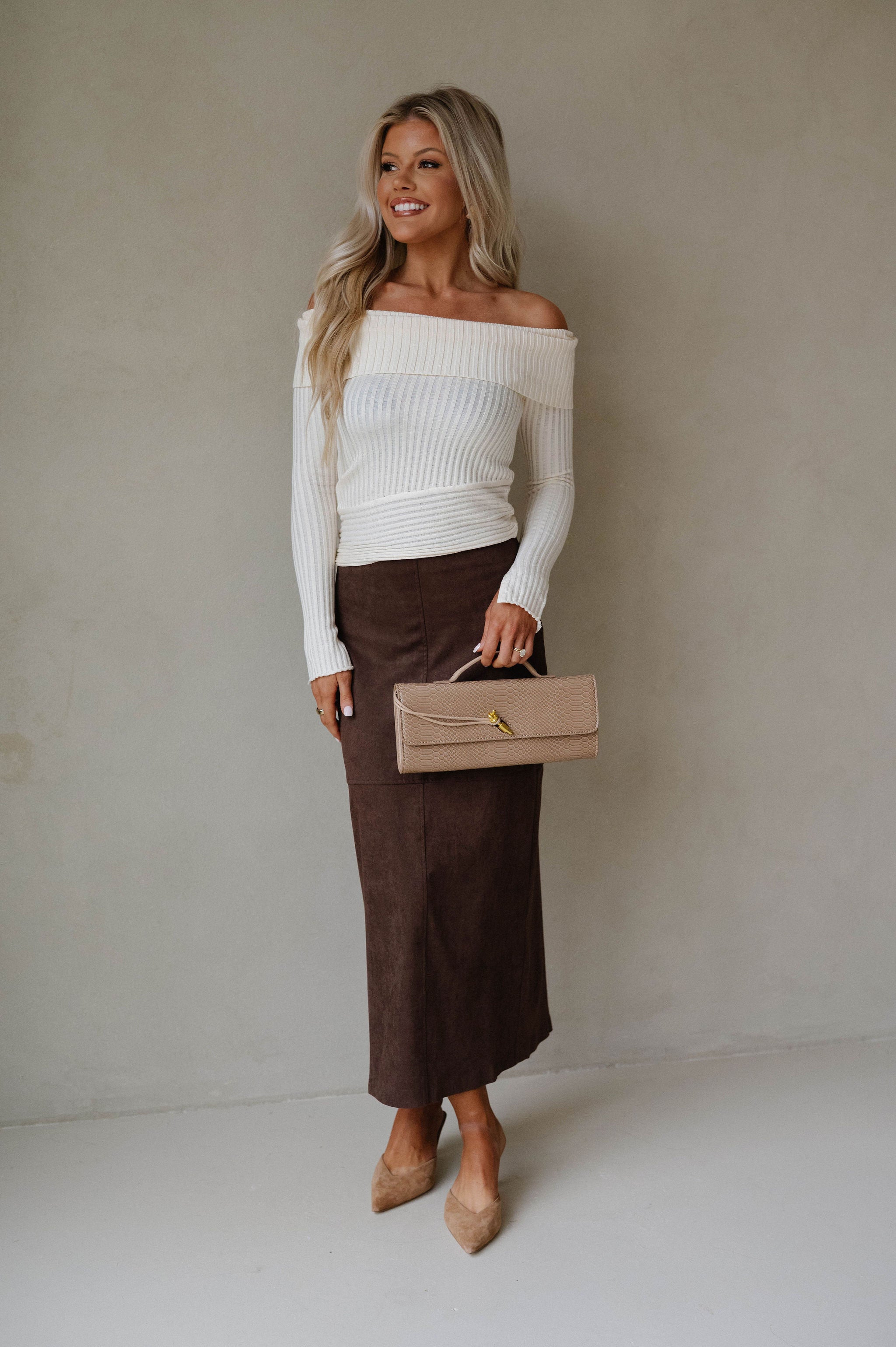 Back Slit Suede Skirt-Espresso