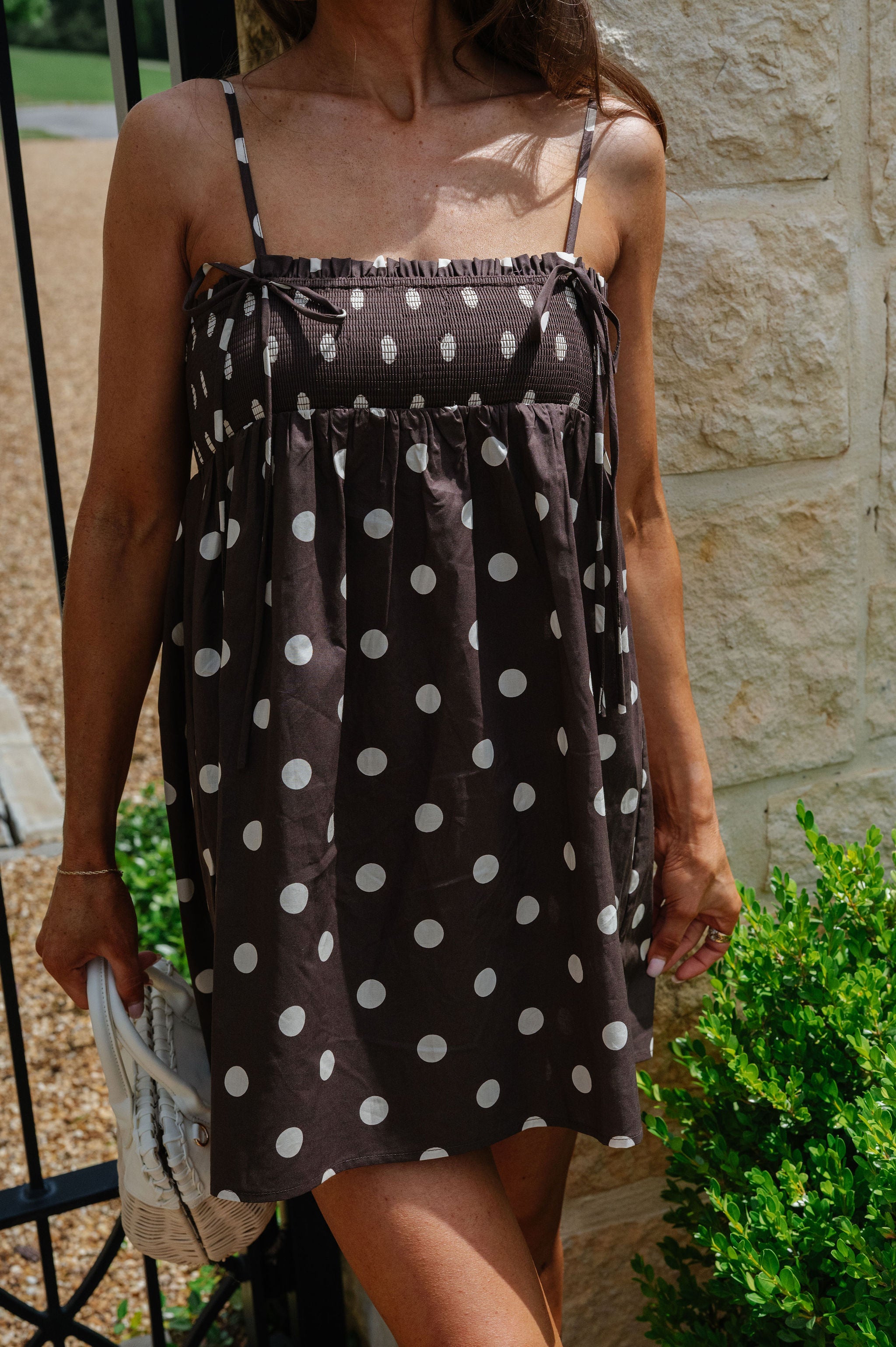 Bates Polka Dot Mini Dress-Brown