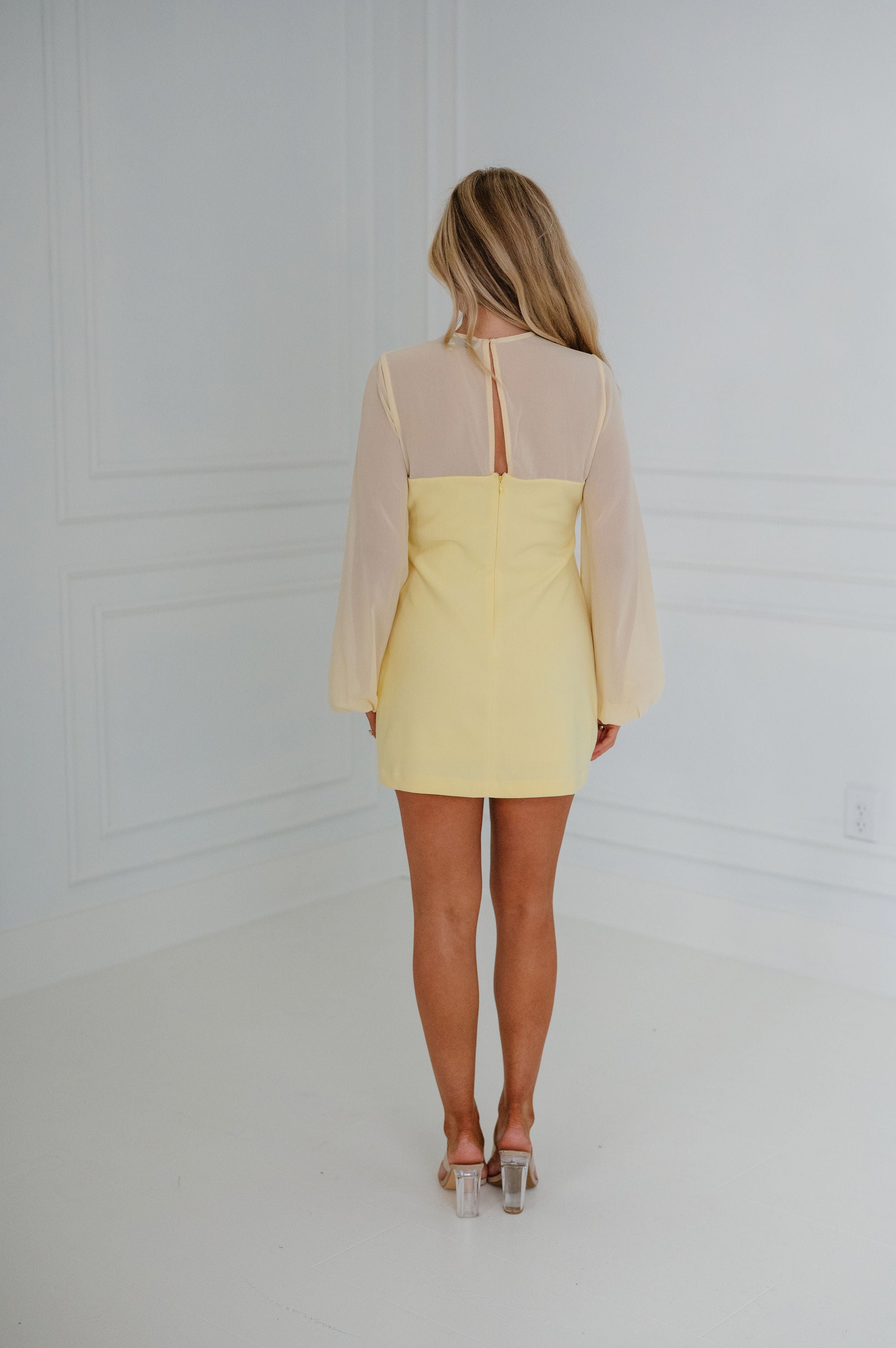 Mixed Media Mini Dress-Butter Yellow