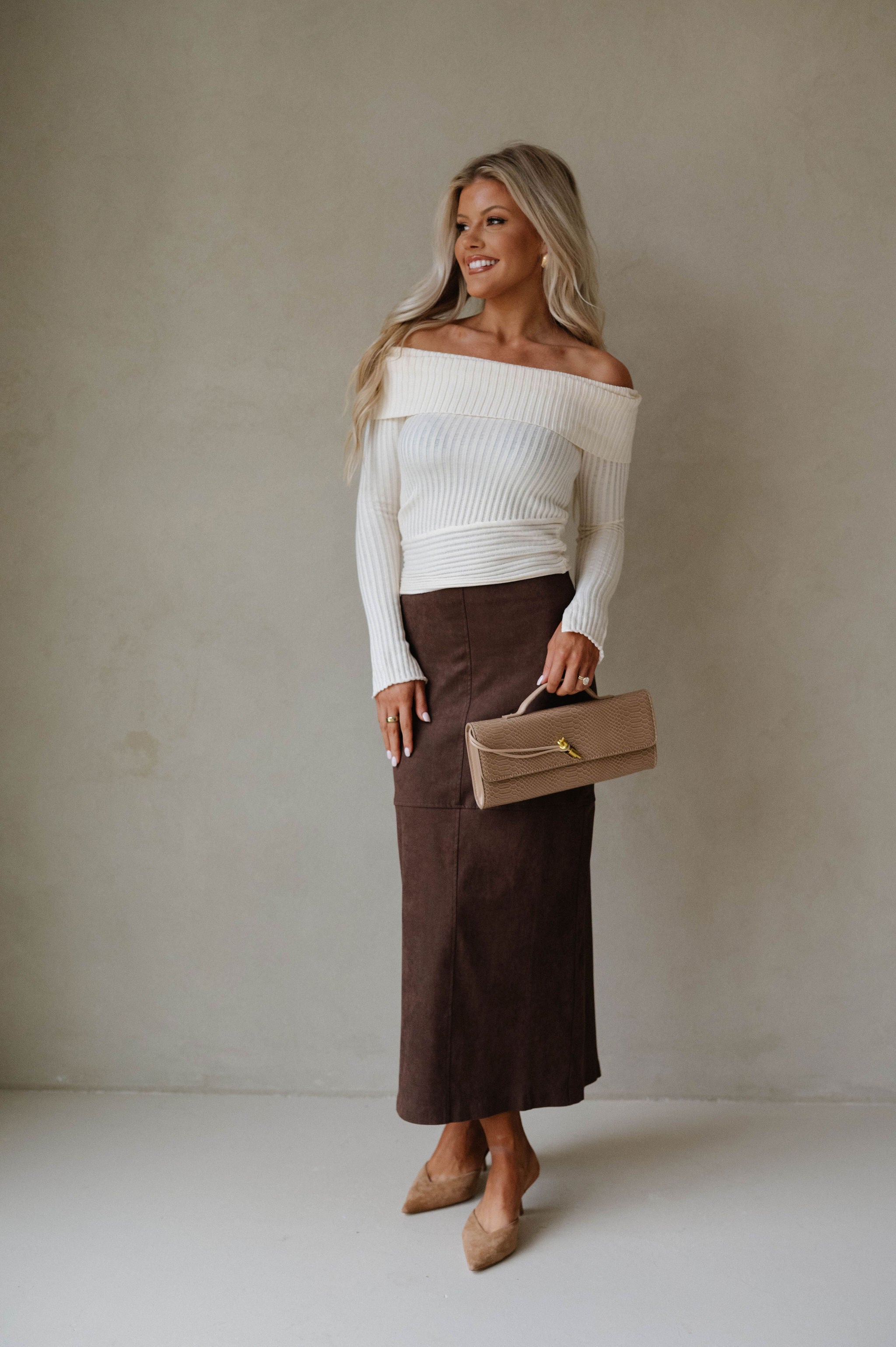 Back Slit Suede Skirt-Espresso