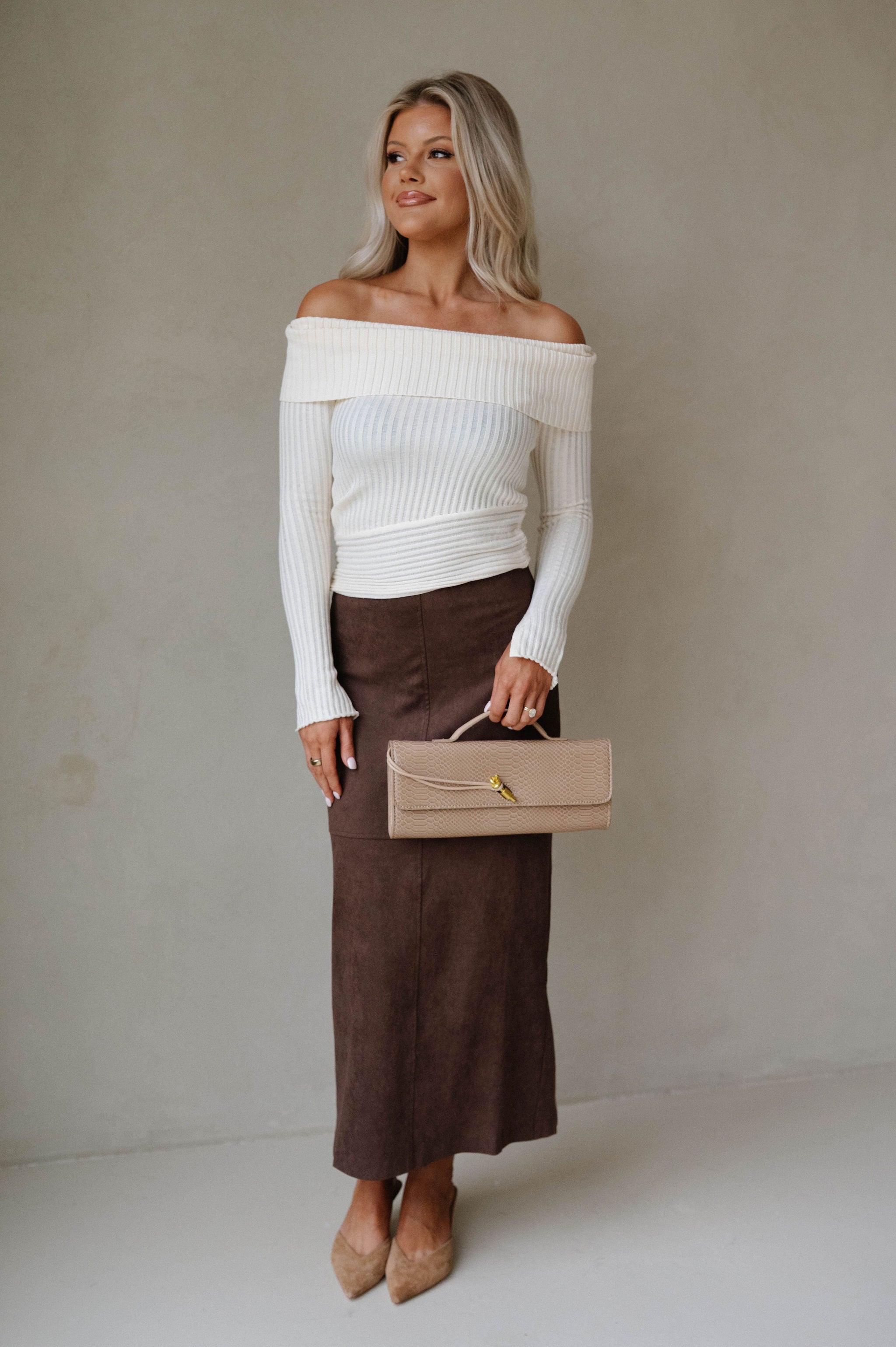 Back Slit Suede Skirt-Espresso