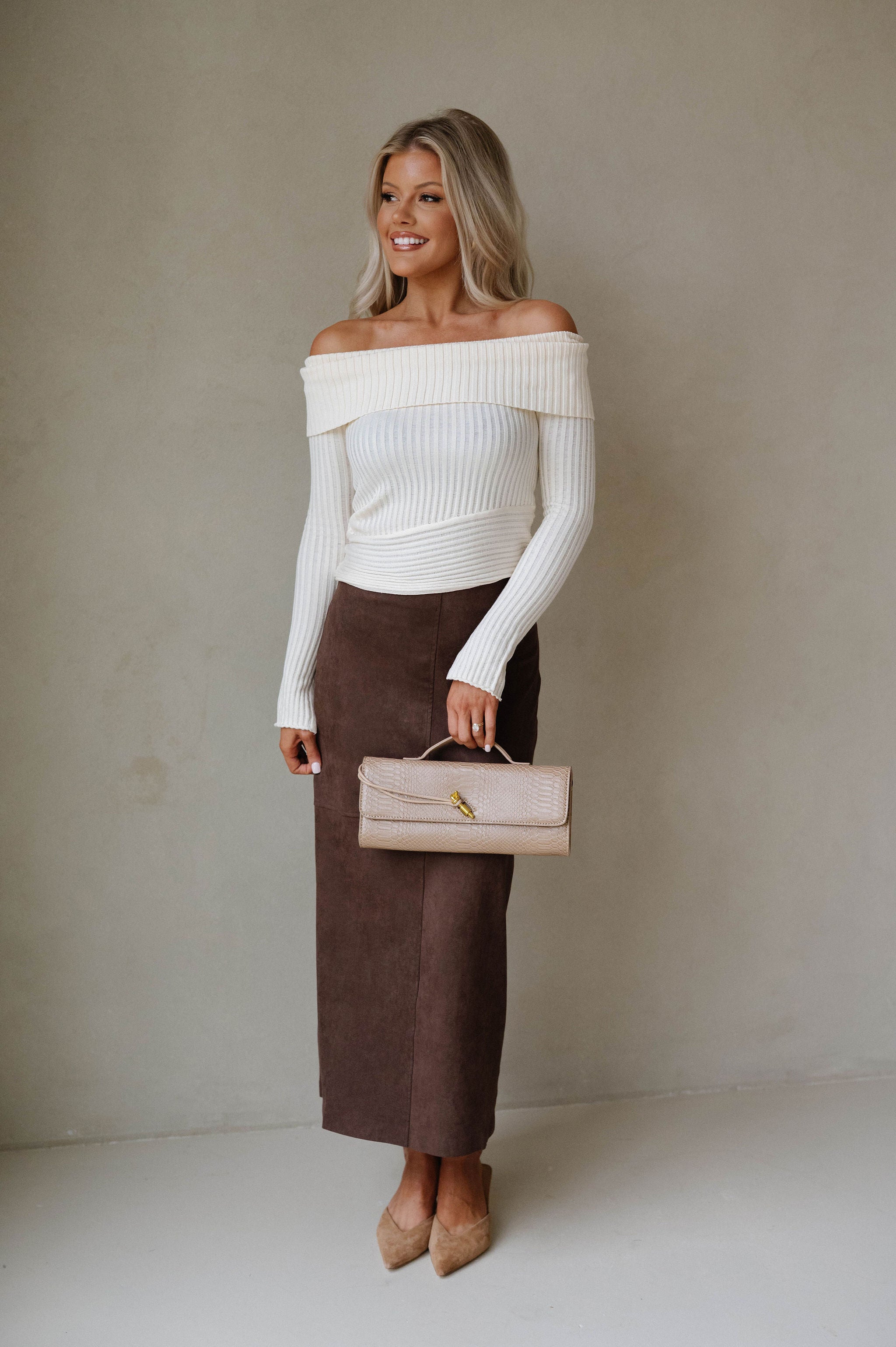 Back Slit Suede Skirt-Espresso