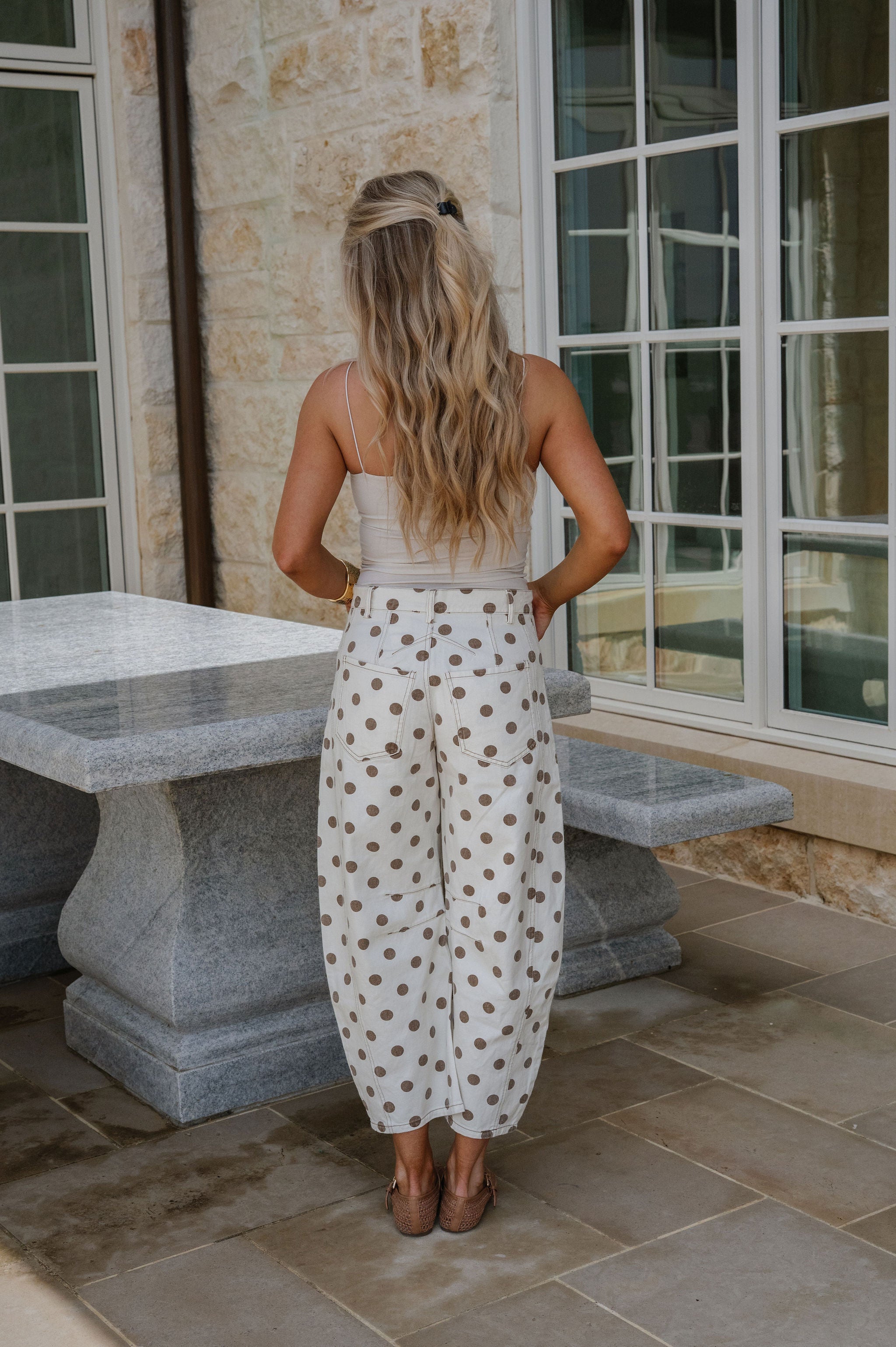 Elle Polka Dot Barrel Jeans-Oatmeal
