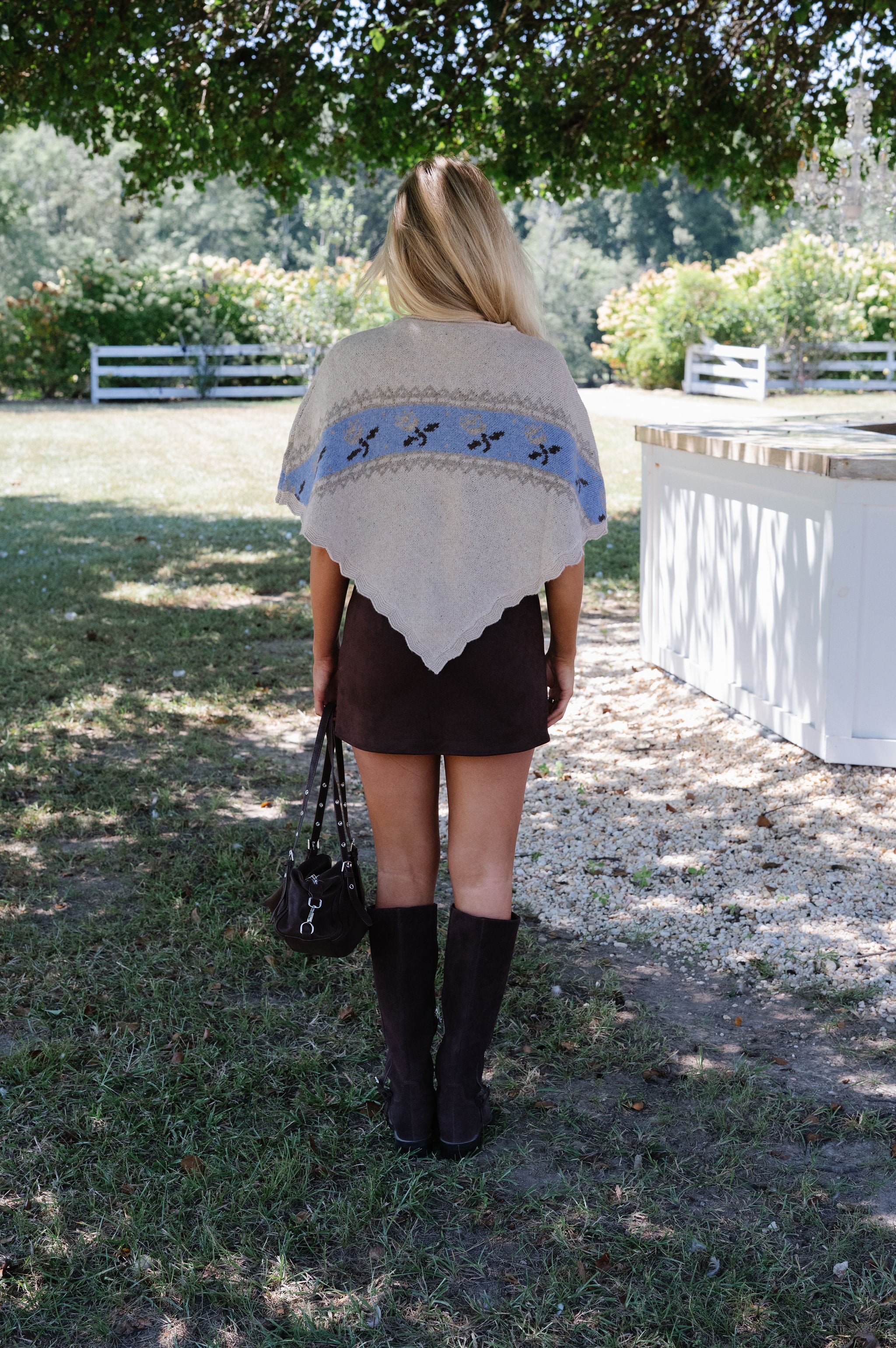 Wavy Hem Poncho Sweater-Beige