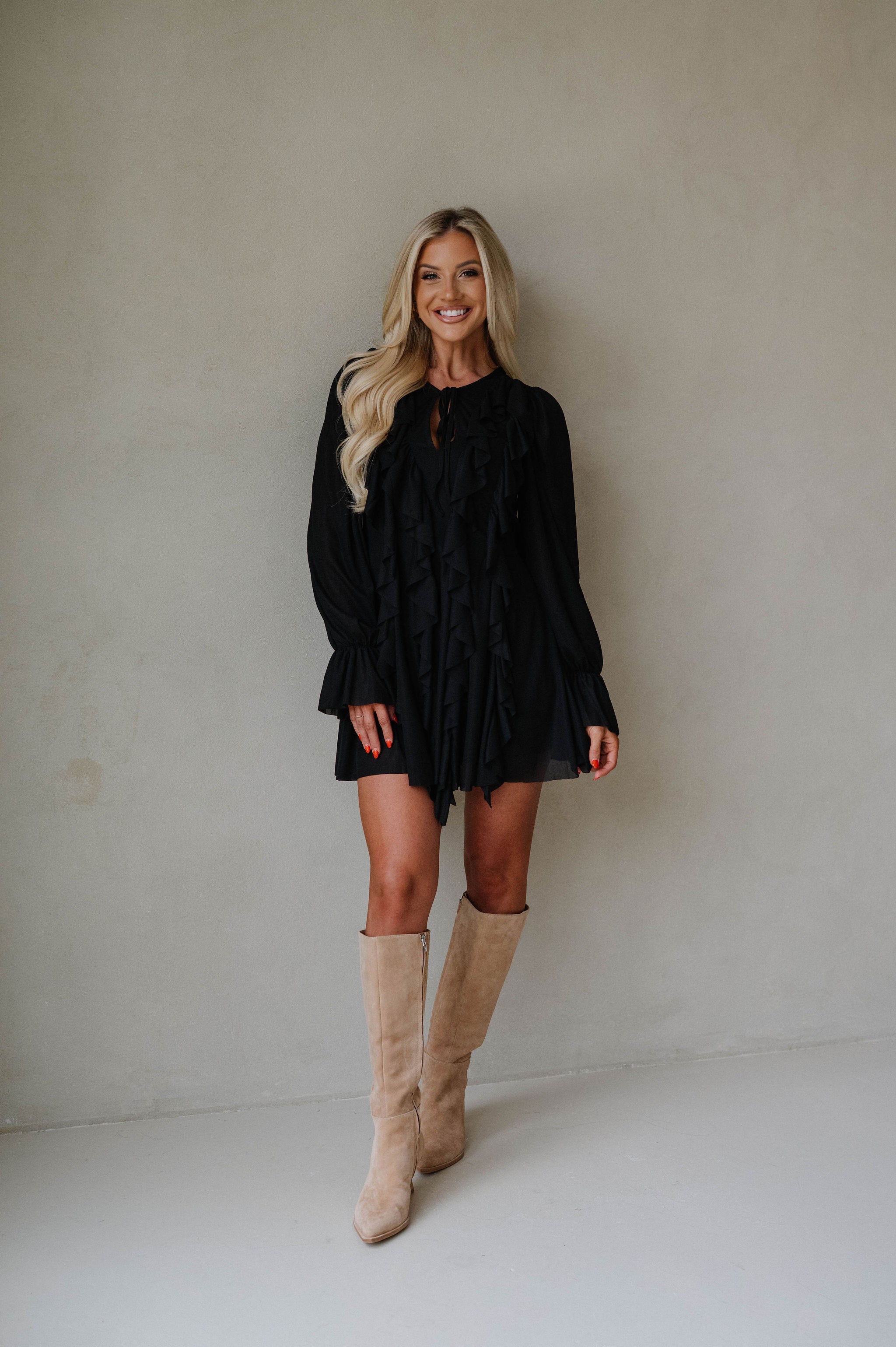 Hadleigh Ruffled Romper Dress-Black