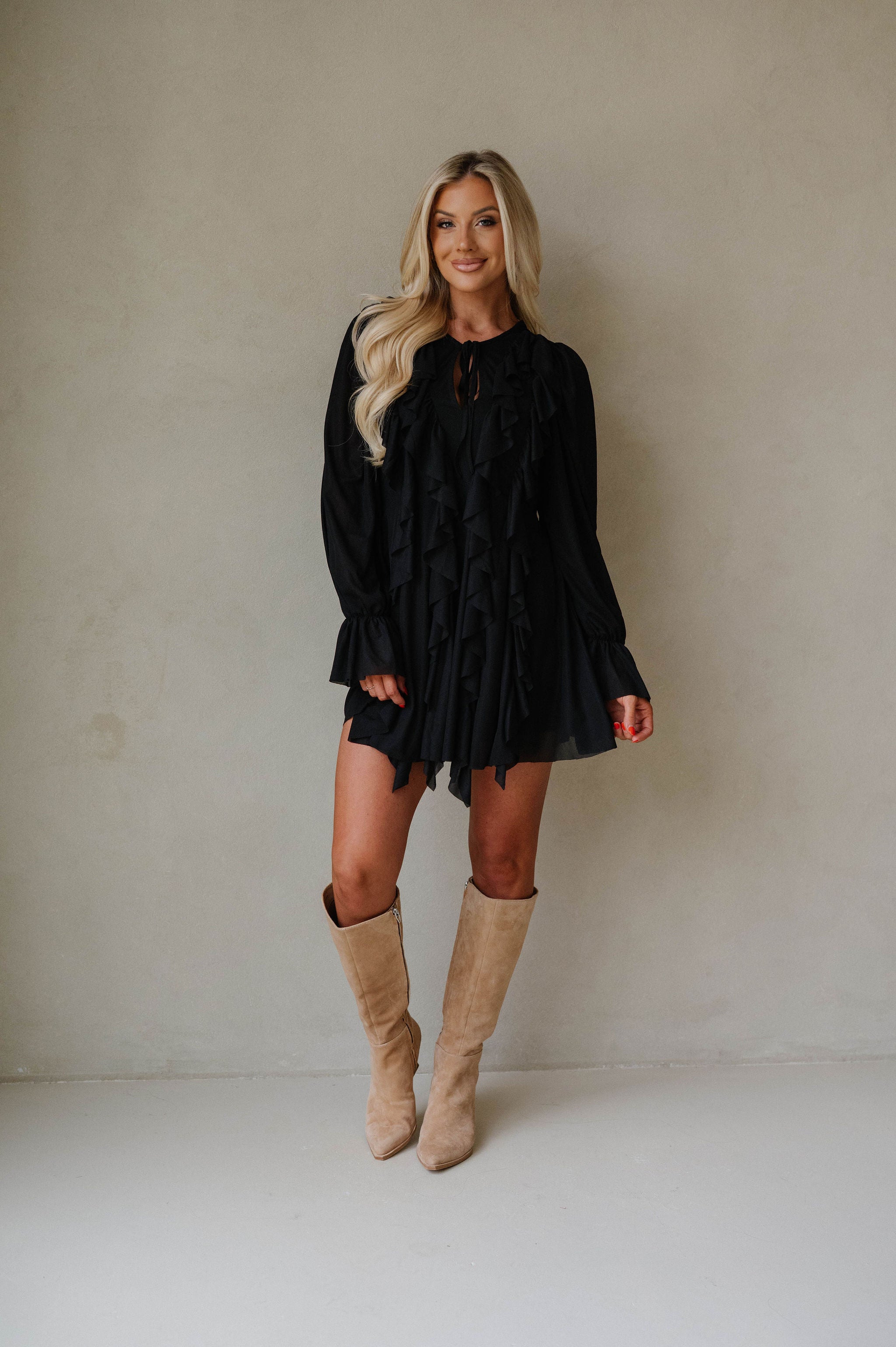 Hadleigh Ruffled Romper Dress-Black