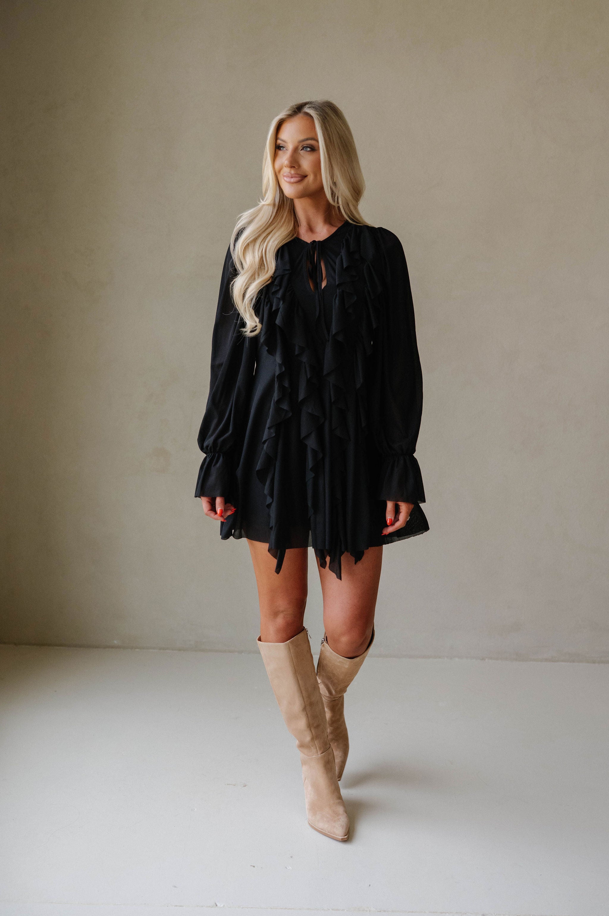 Hadleigh Ruffled Romper Dress-Black