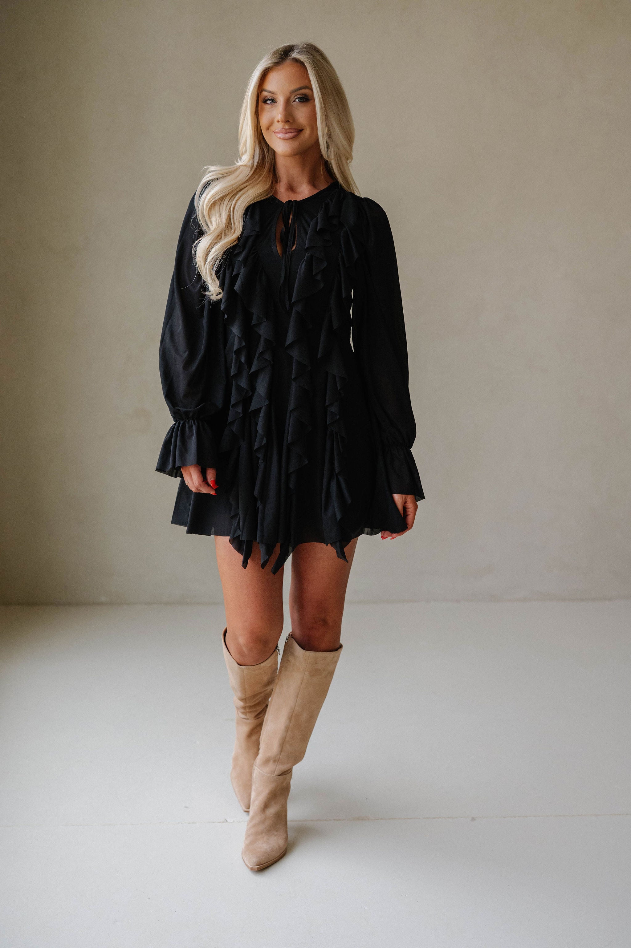 Hadleigh Ruffled Romper Dress-Black