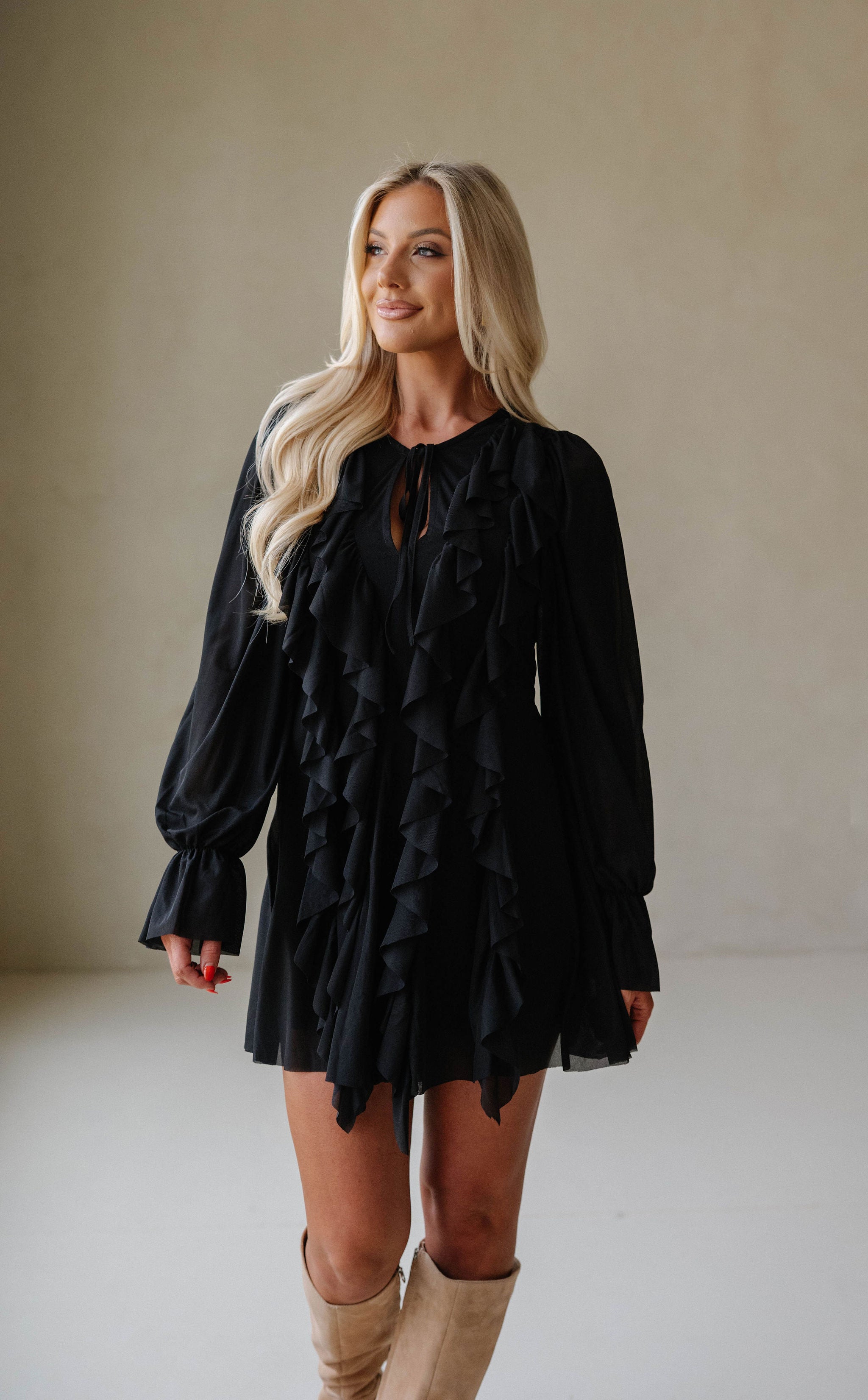 Hadleigh Ruffled Romper Dress-Black