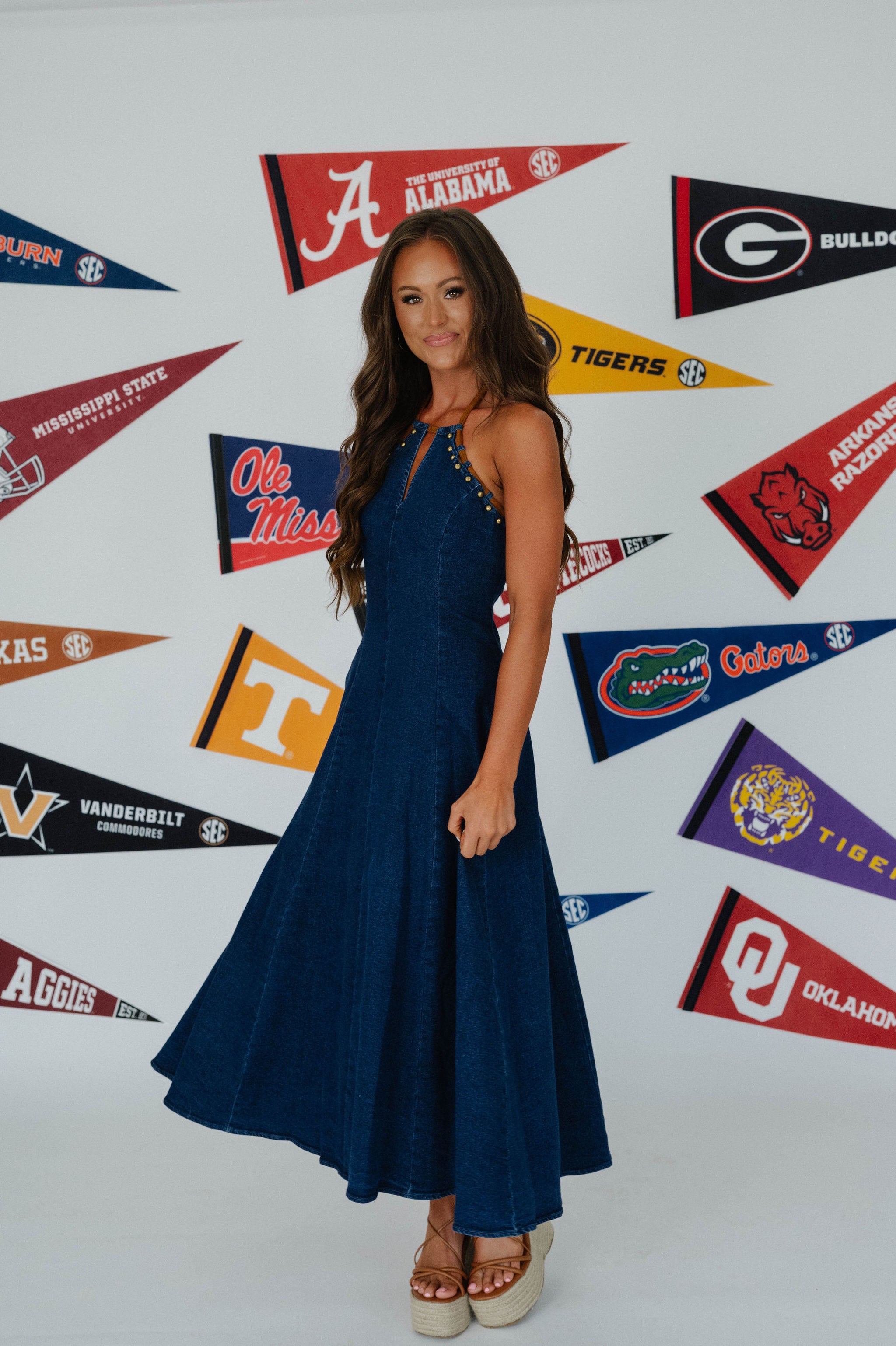 Rachel Halter Denim Maxi Dress