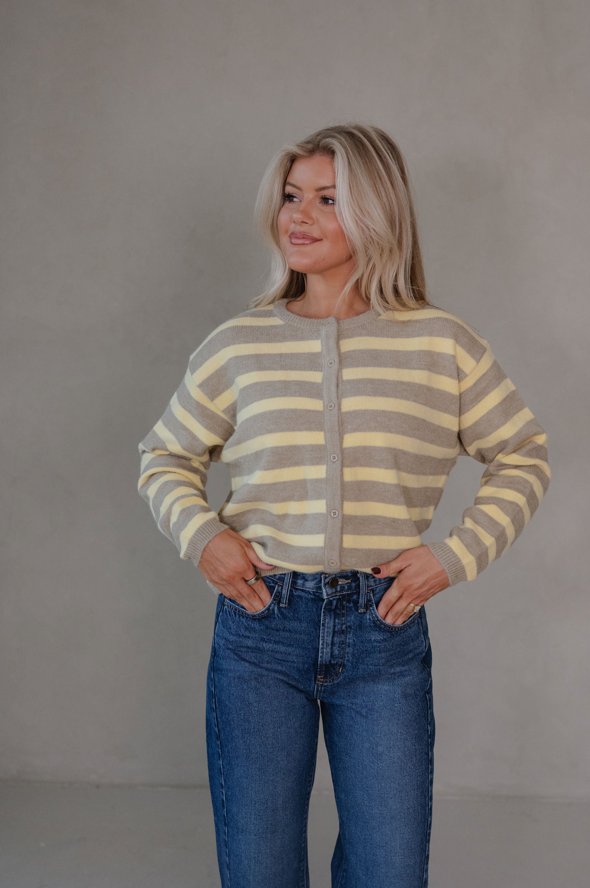 Devon Striped Cardigan-Beige/Yellow