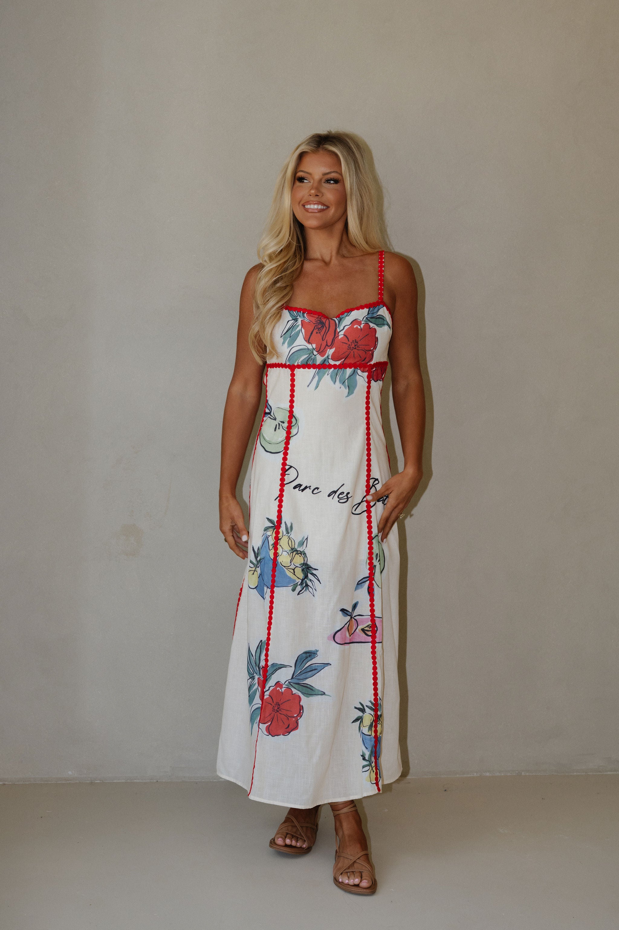 Romie Linen Trim Maxi Dress-Natural