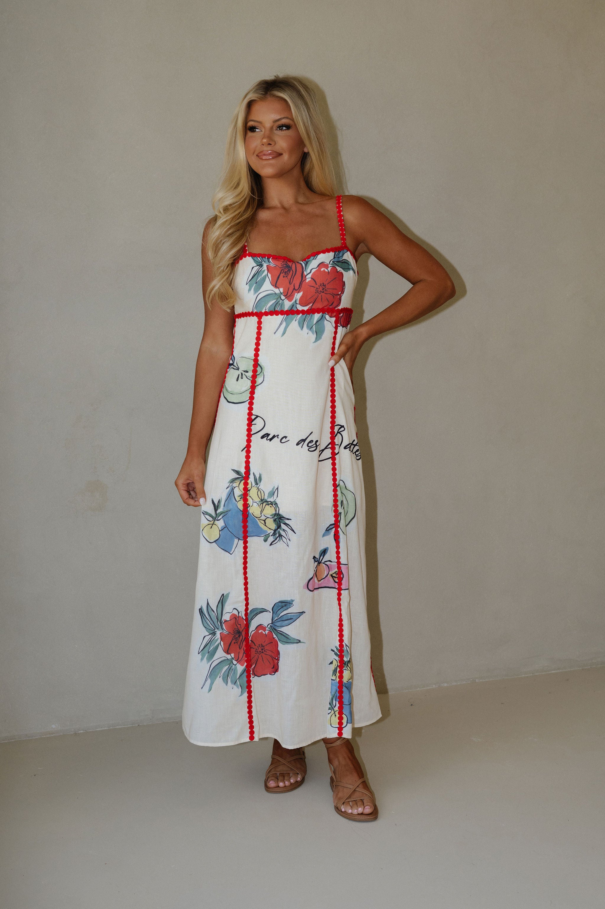 Romie Linen Trim Maxi Dress-Natural