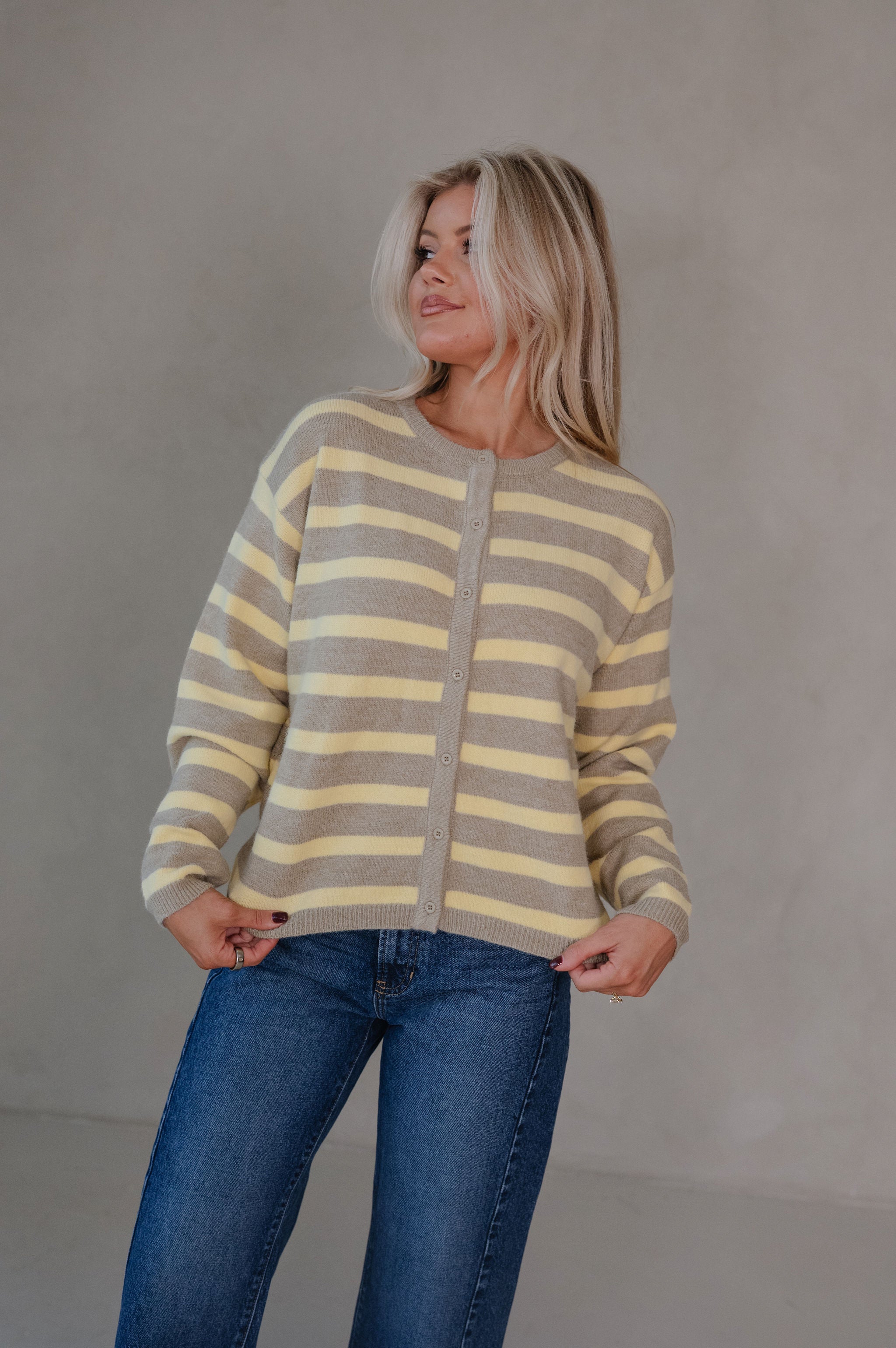 Devon Striped Cardigan-Beige/Yellow