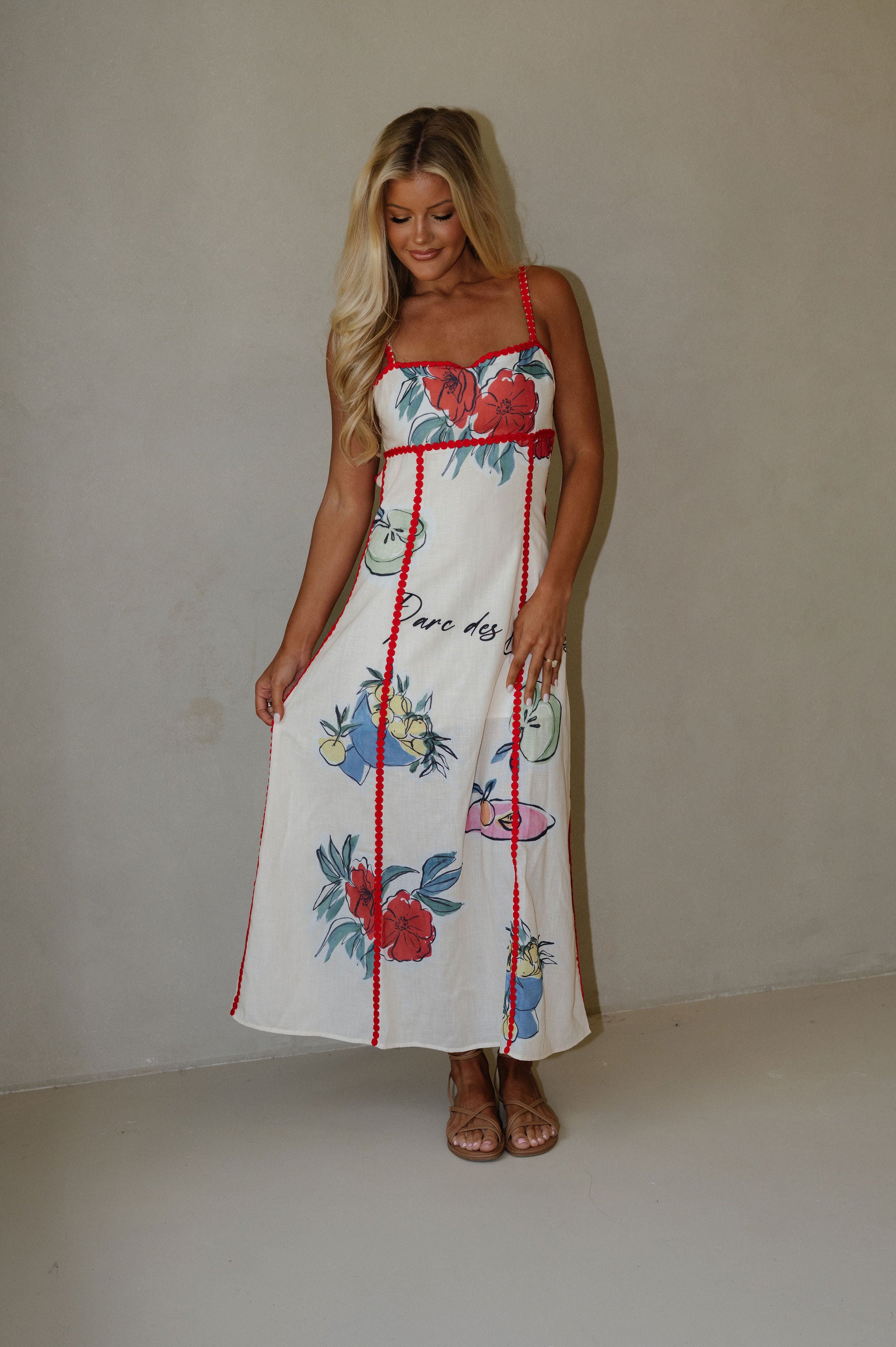 Romie Linen Trim Maxi Dress-Natural
