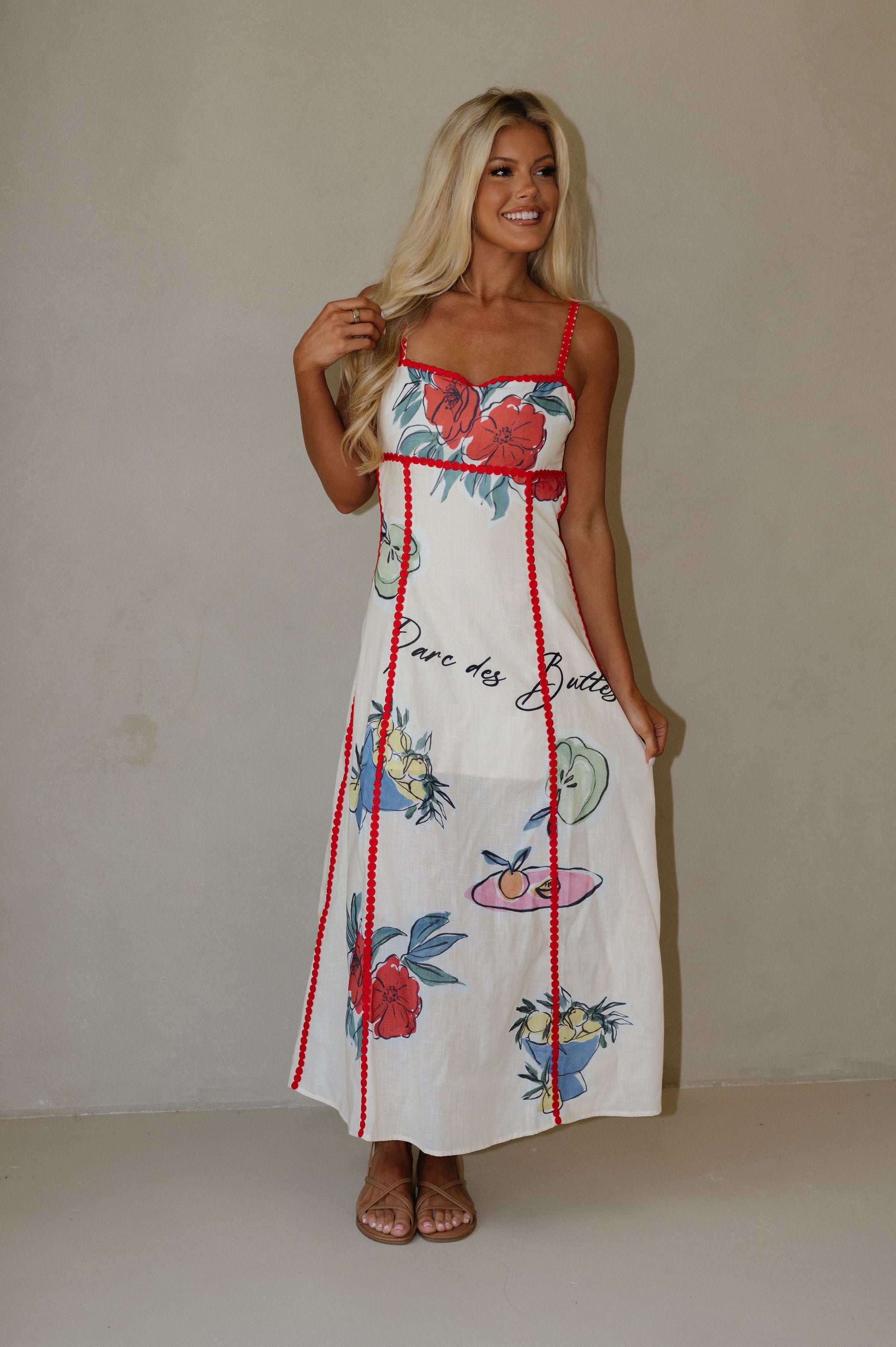 Romie Linen Trim Maxi Dress-Natural