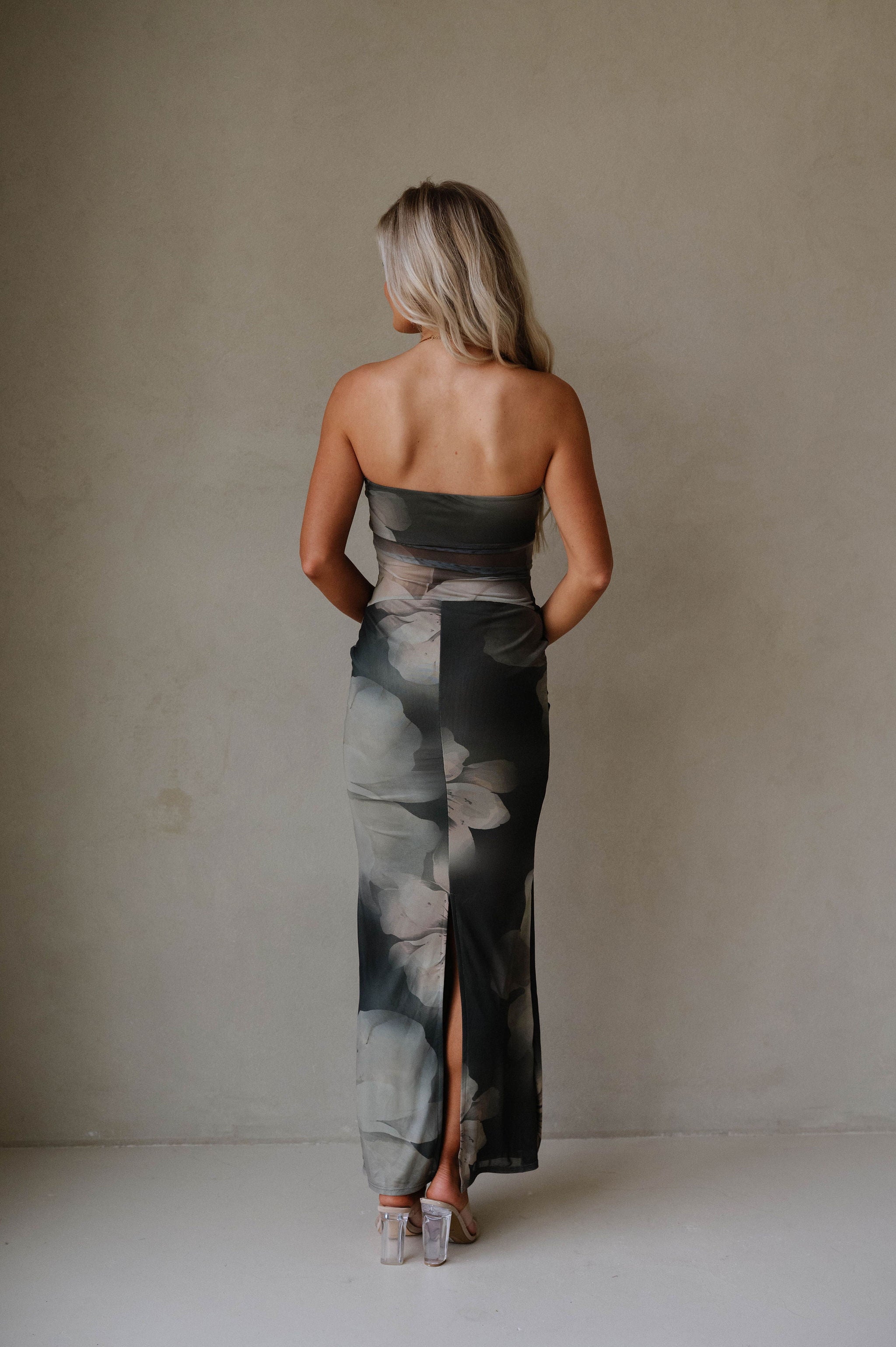 Mesh Tube Maxi Dress-Green