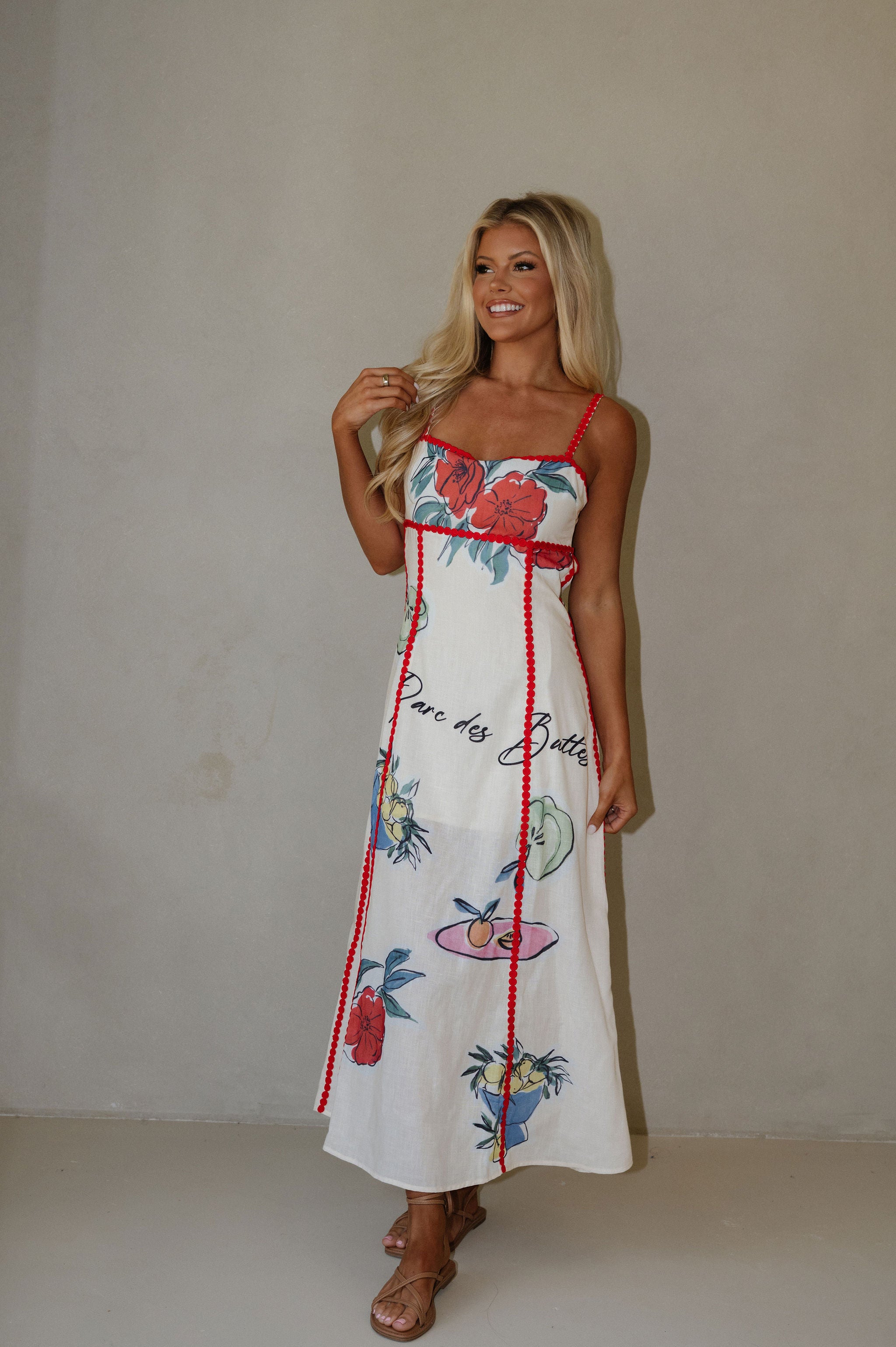 Romie Linen Trim Maxi Dress-Natural
