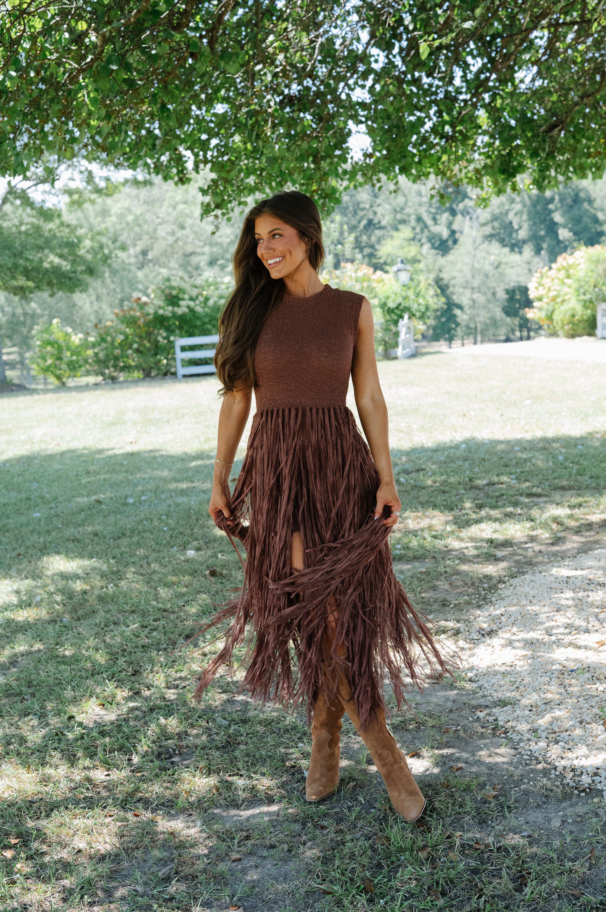 knit brown dress Romy Fringe Dress-Cafe Club Monaco Black Zip-Front __accordion1_title:Details 70% Viscose Color:FUCHSIA