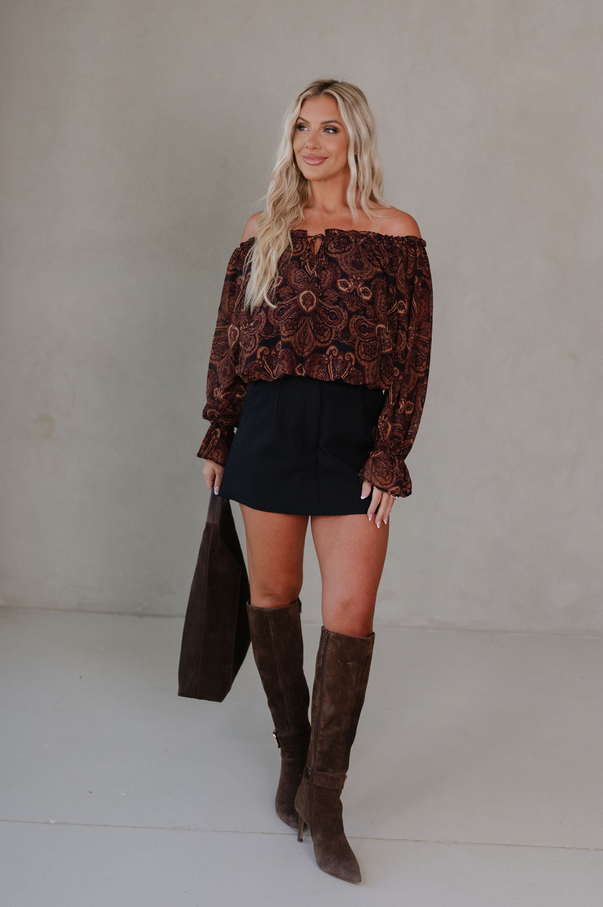 Halle Ruffle Top- Brown Multi
