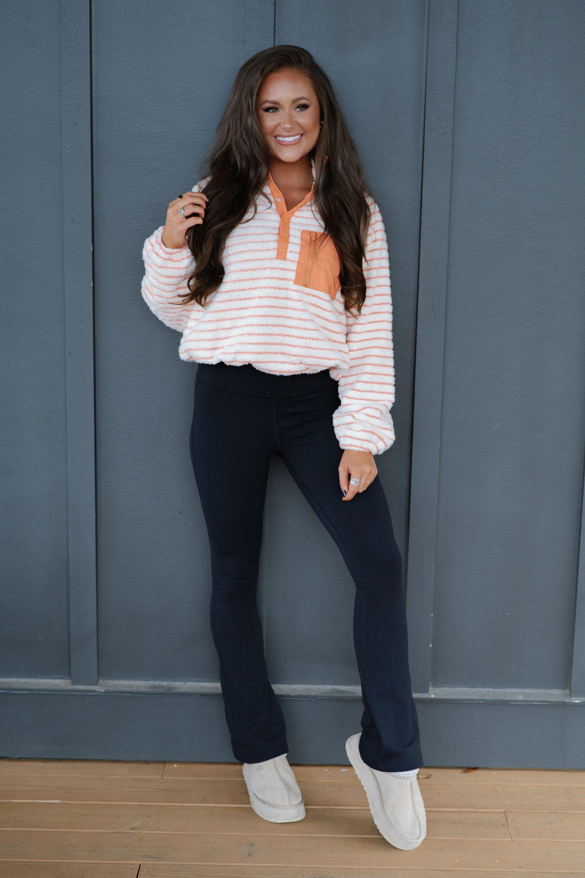 Devon Striped Pullover-Coral