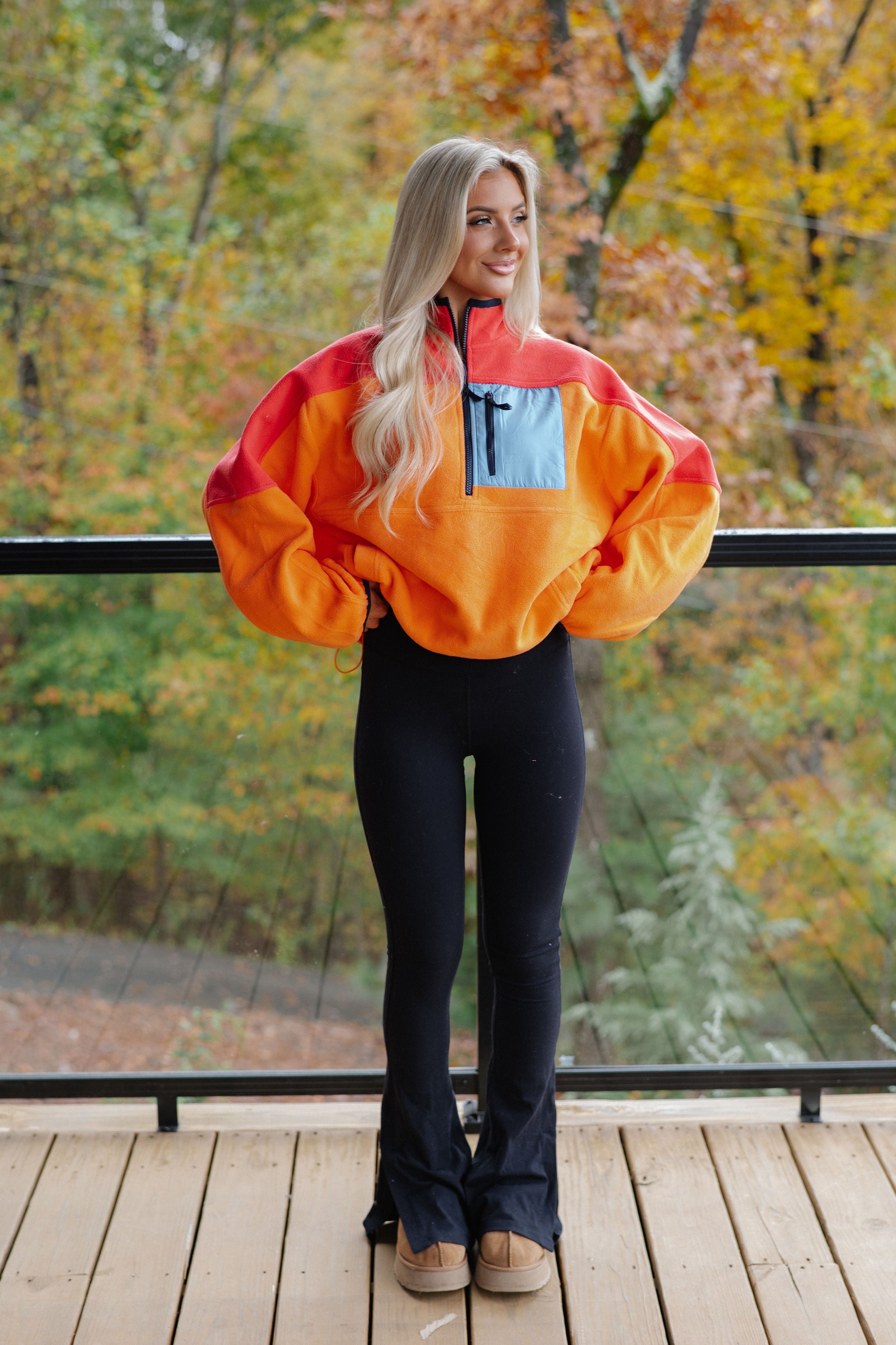 Colorblock Fleece Pullover-Sunset