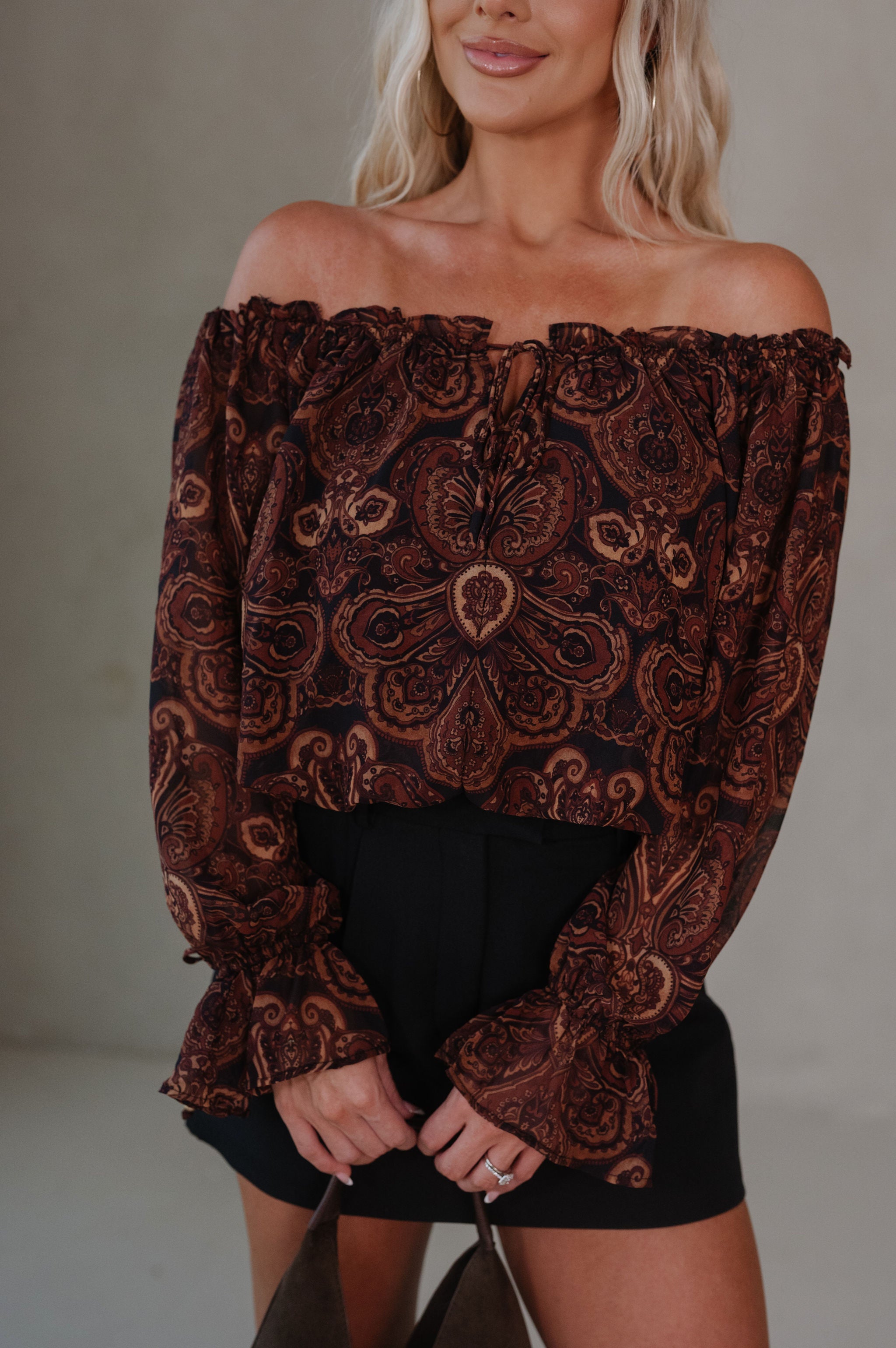 Halle Ruffle Top- Brown Multi