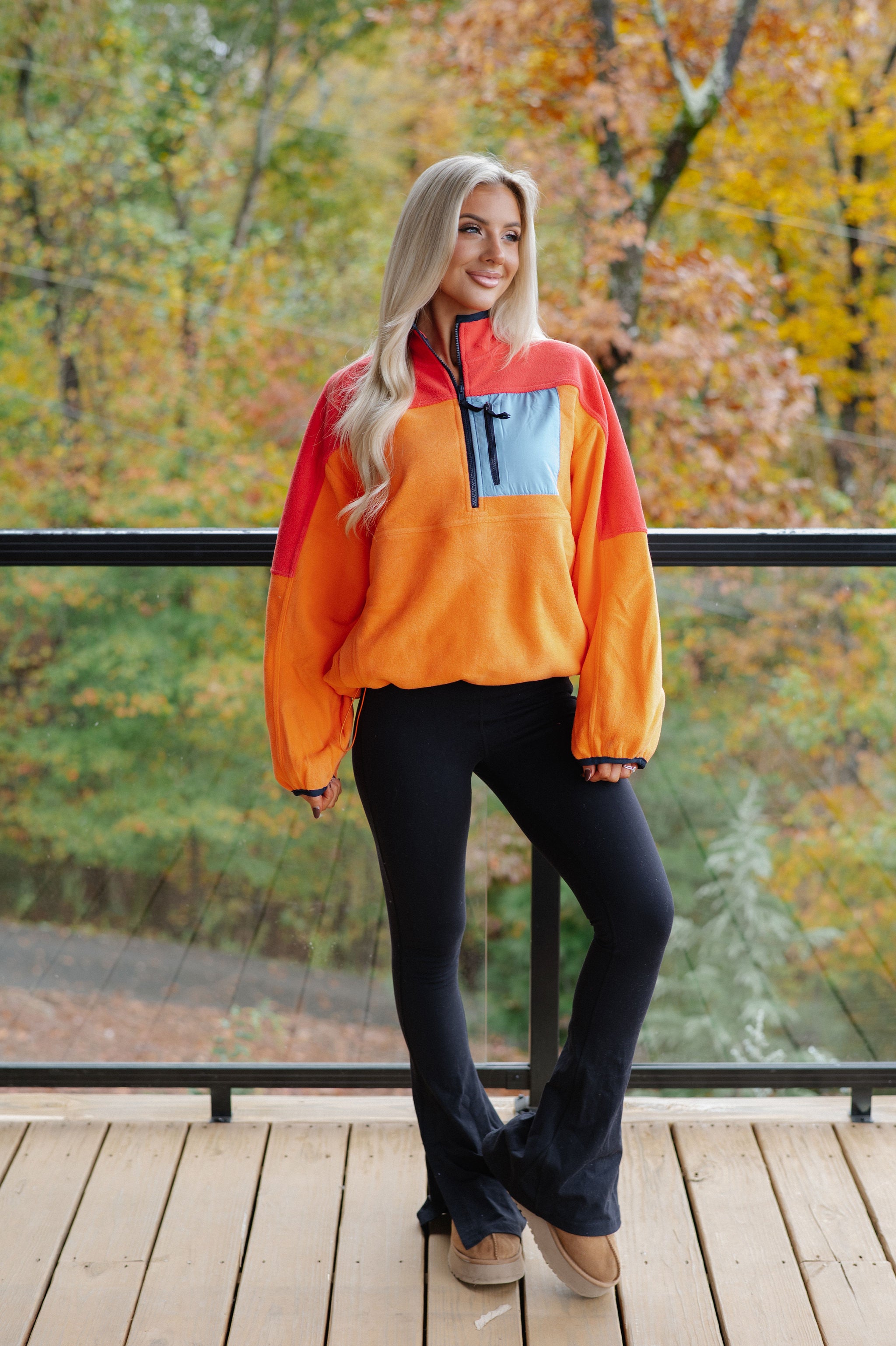 Colorblock Fleece Pullover-Sunset
