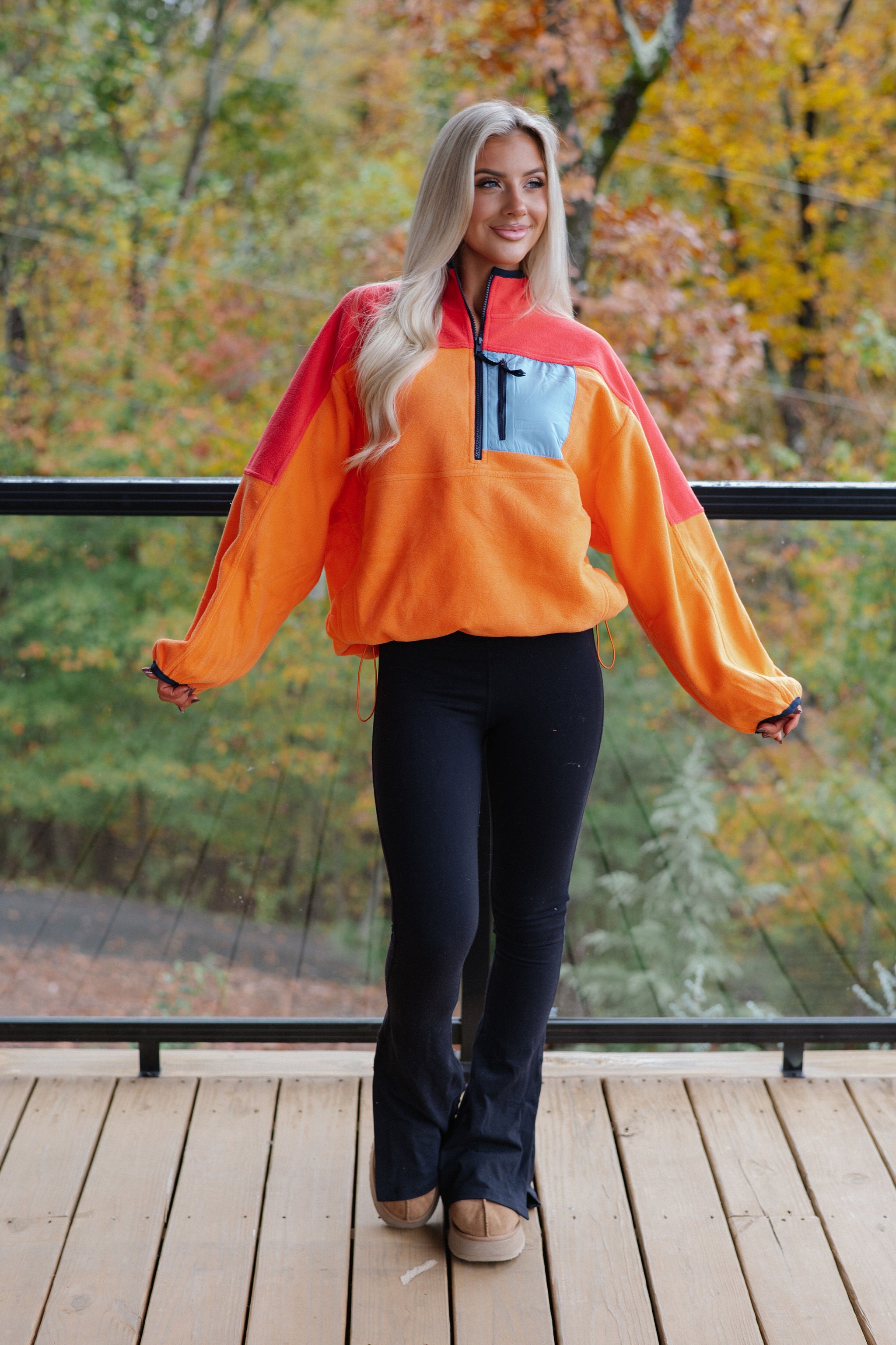 Colorblock Fleece Pullover-Sunset
