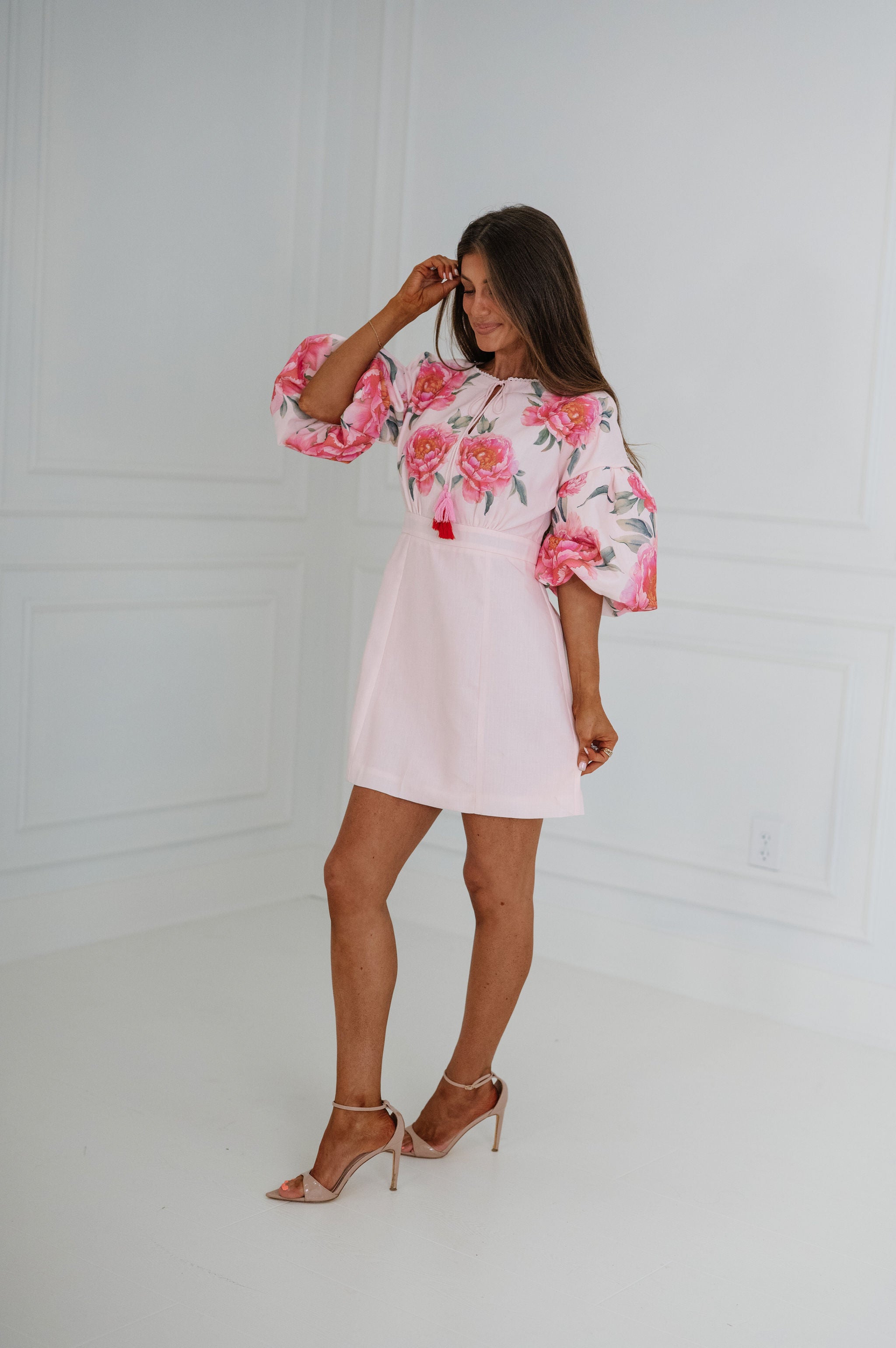Georgia Floral Eyelet Lace Mini Dress-Pink