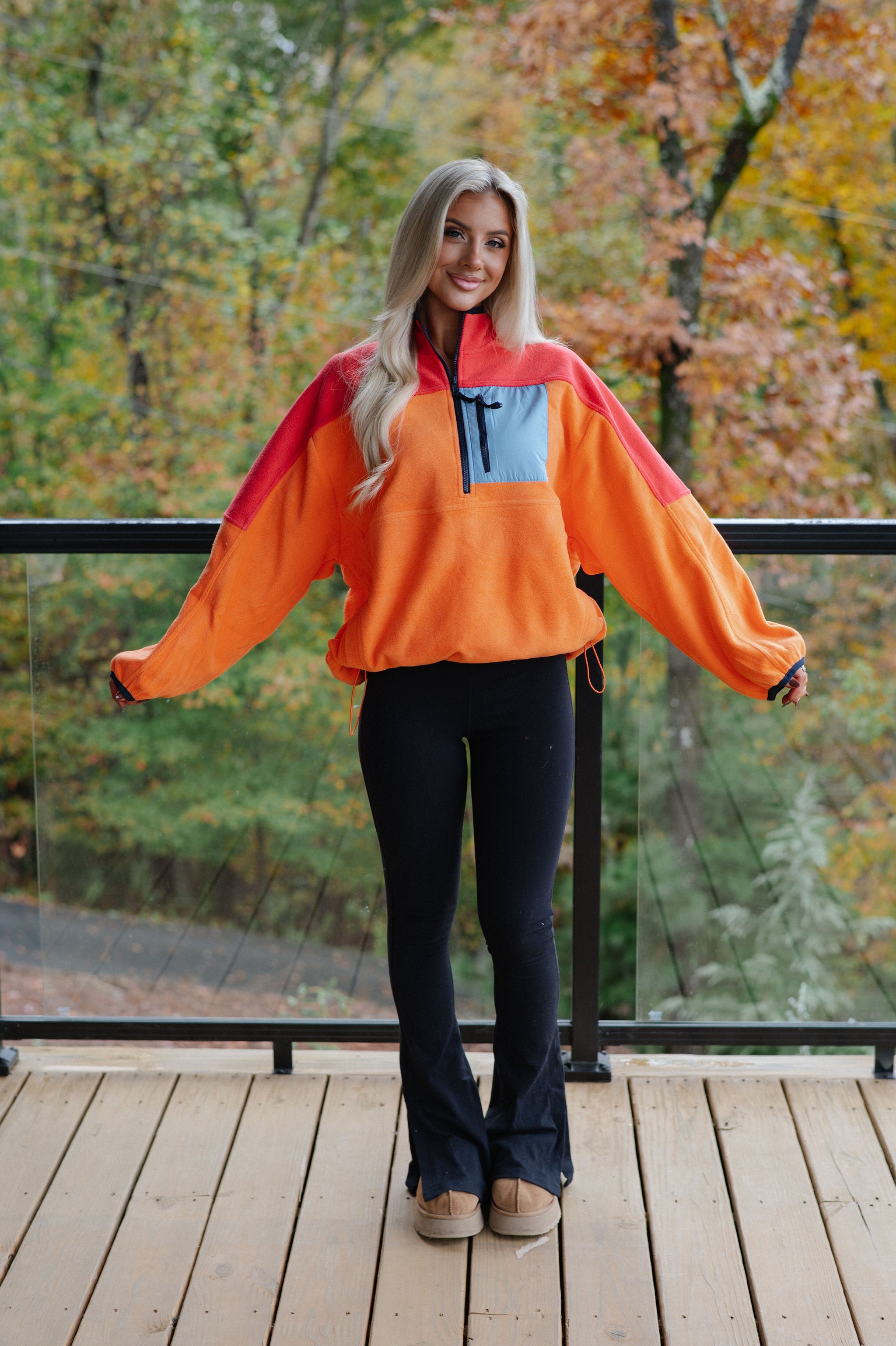 Colorblock Fleece Pullover-Sunset