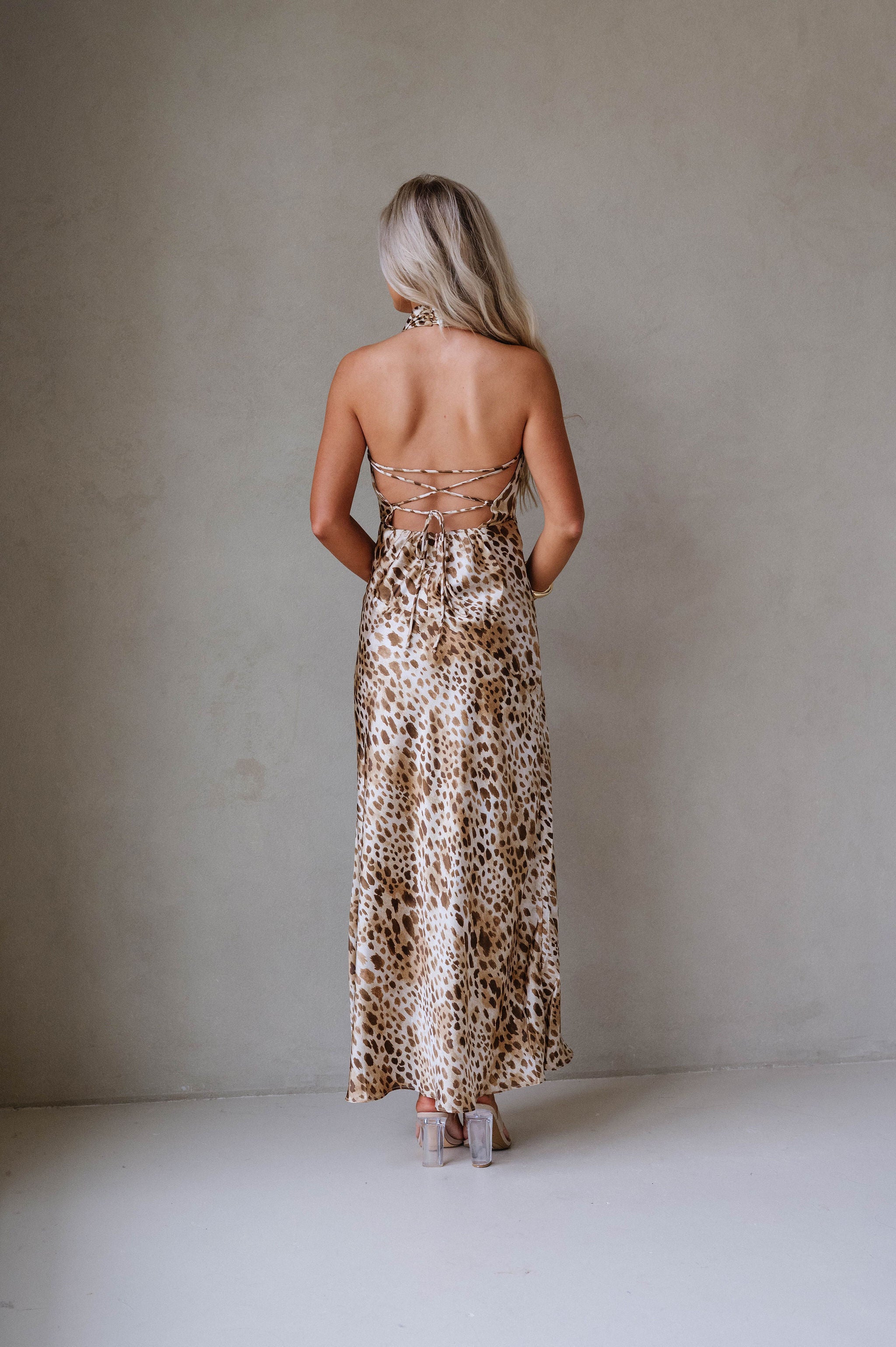 Savanna Draped Halter Neck Maxi Dress-Soft Brown