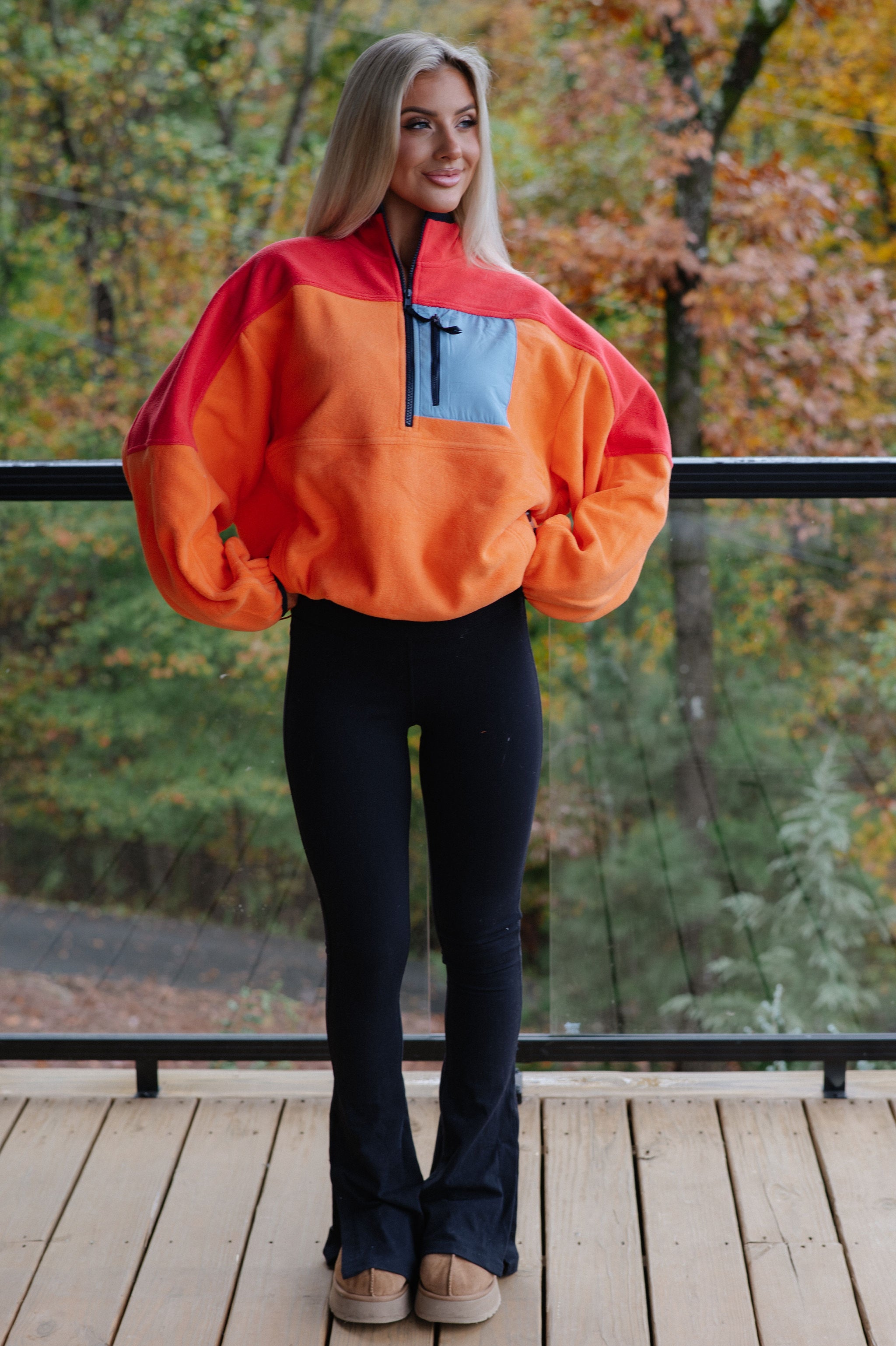 Colorblock Fleece Pullover-Sunset