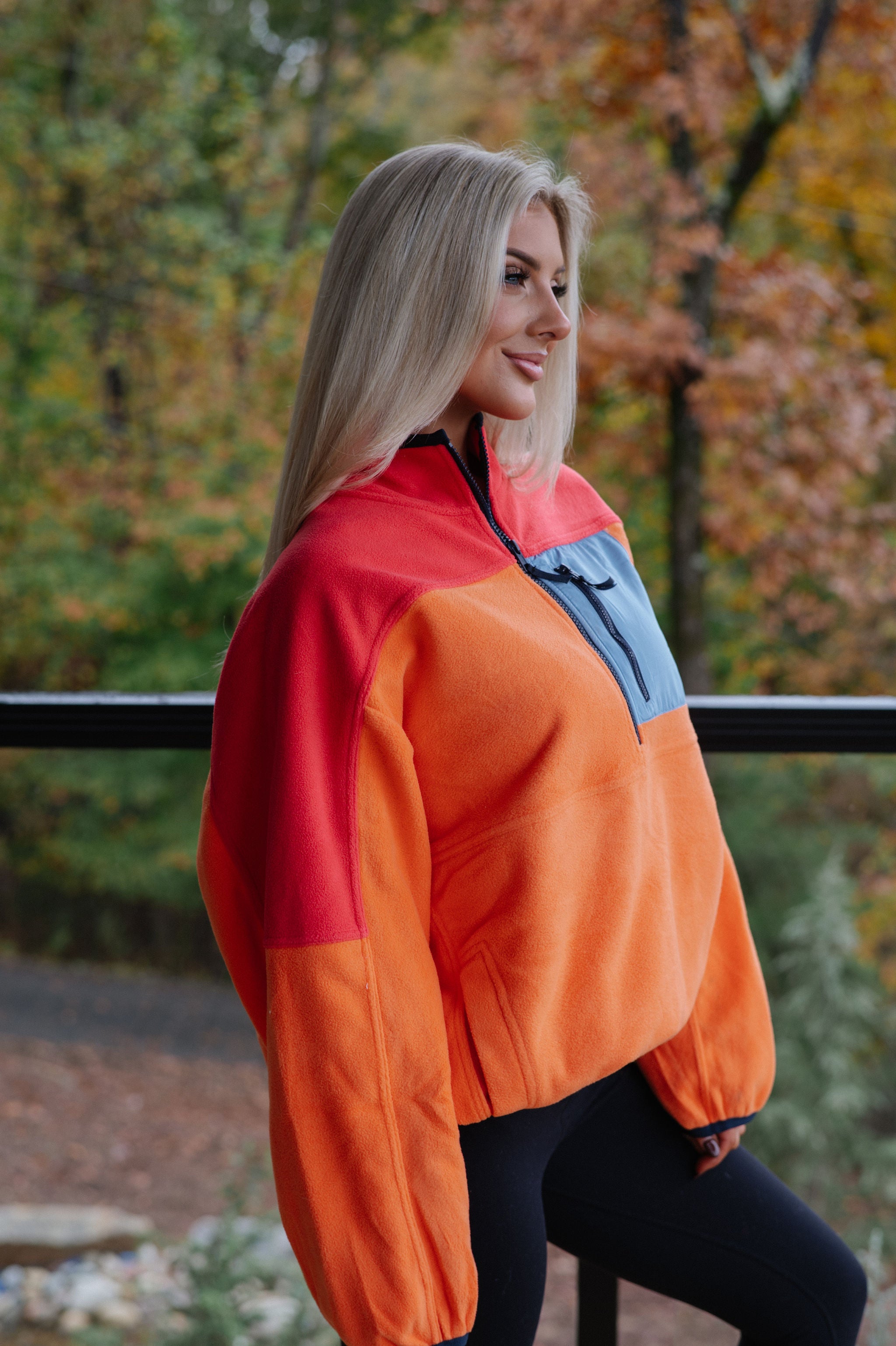 Colorblock Fleece Pullover-Sunset