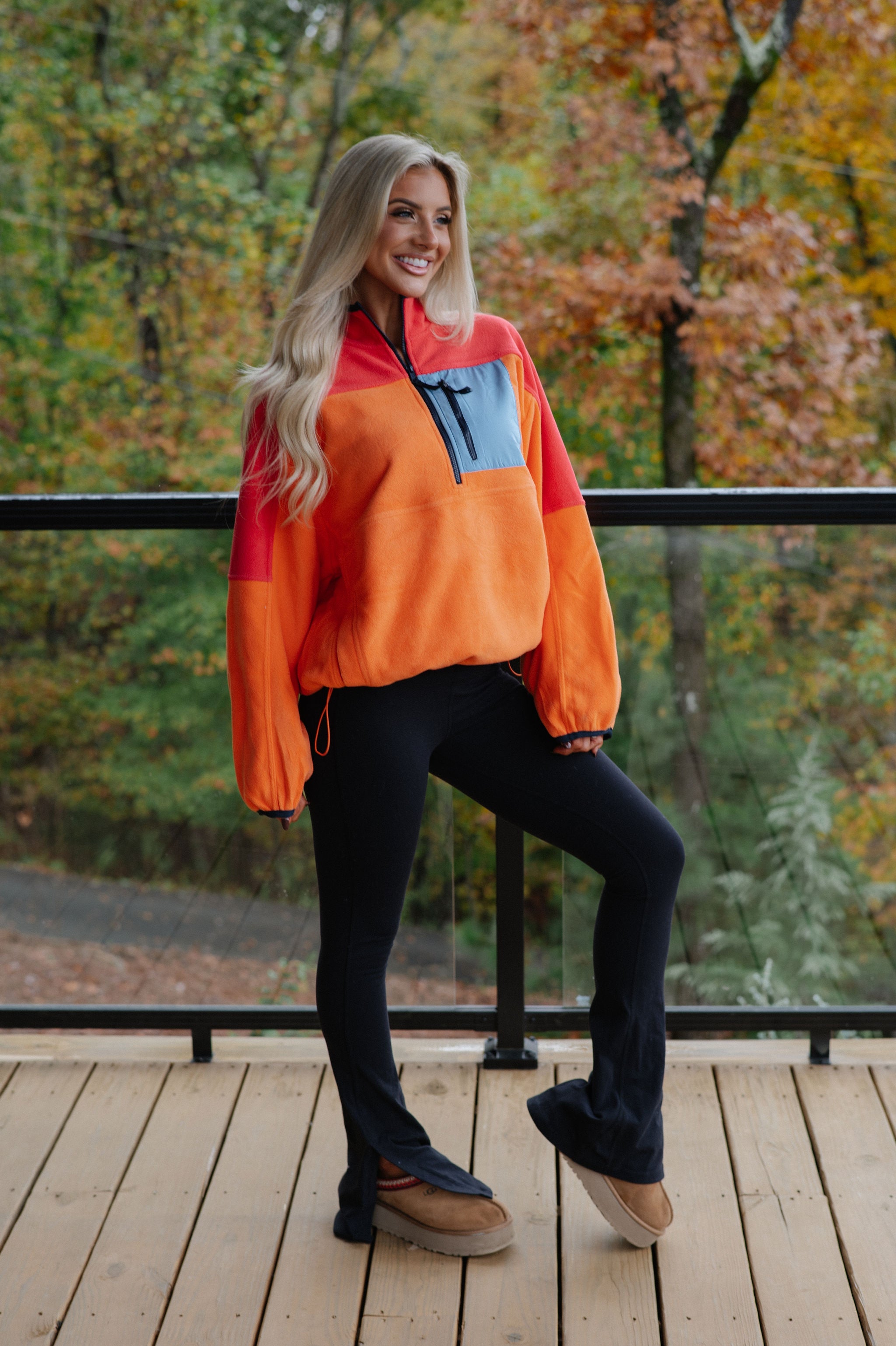 Colorblock Fleece Pullover-Sunset