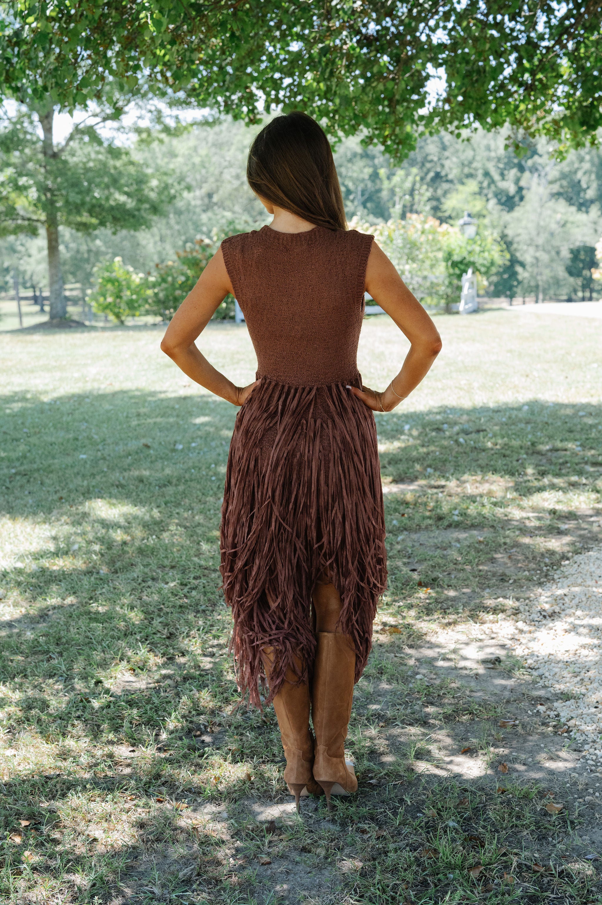 Romy Fringe Knit Dress-Cafe