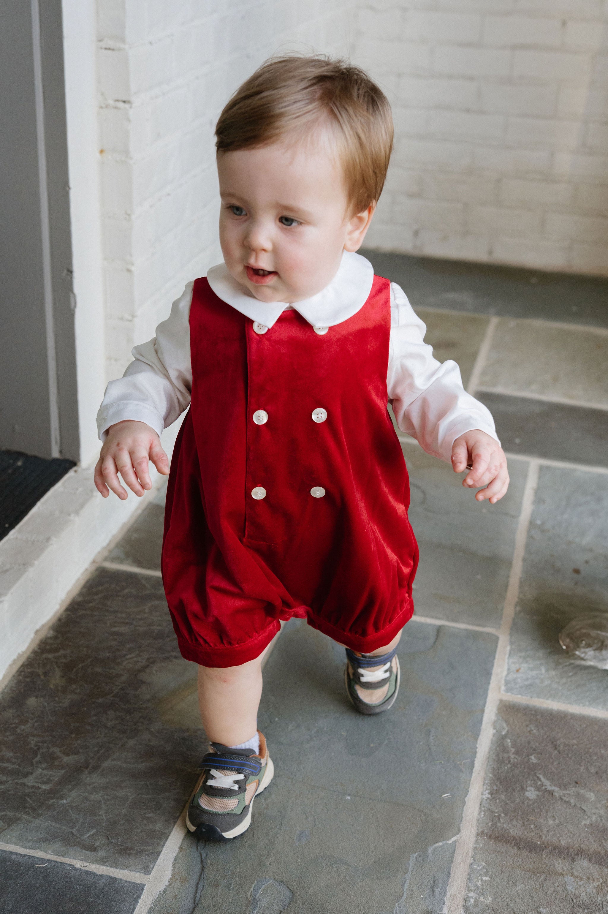 Deluxe Velvet Boy Romper-Red