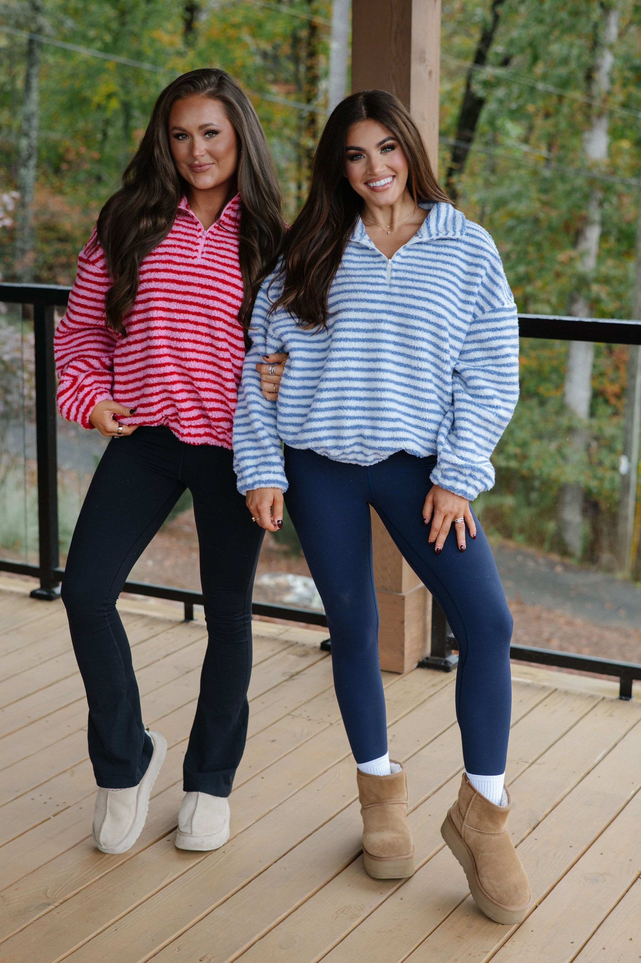 Wren Striped Quarter Zip Pullover-Pink/Red