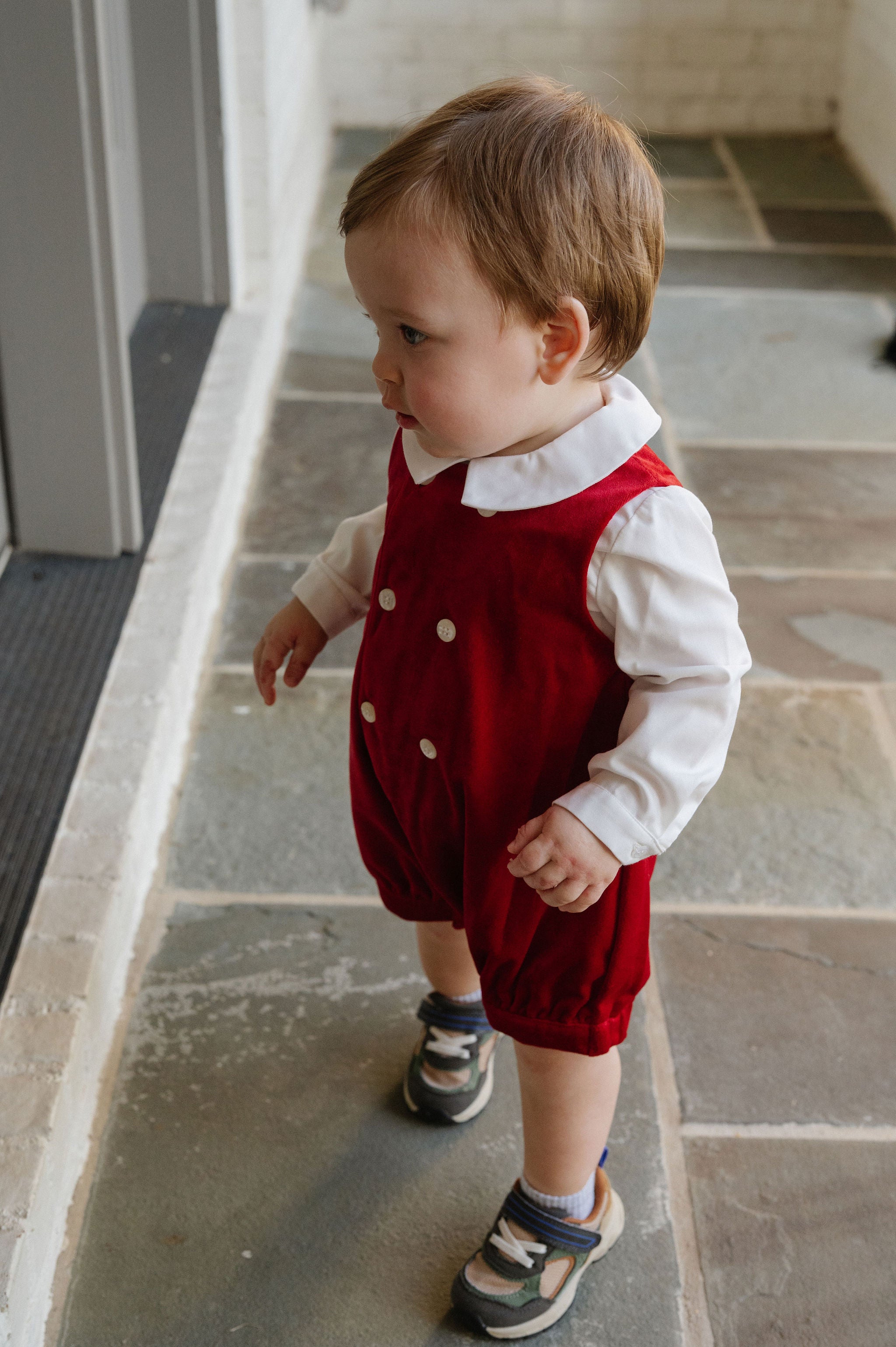 Deluxe Velvet Boy Romper-Red