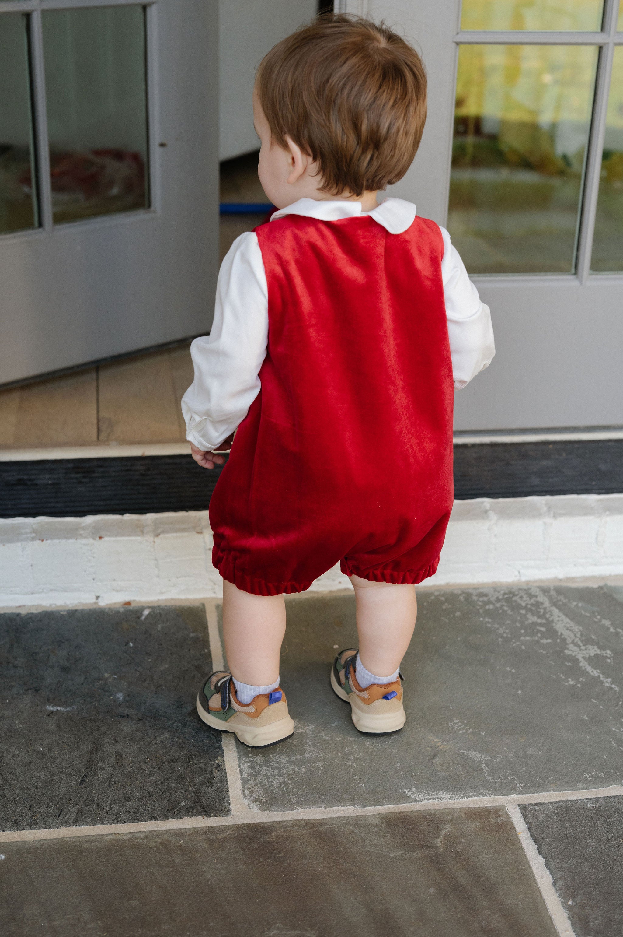 Deluxe Velvet Boy Romper-Red