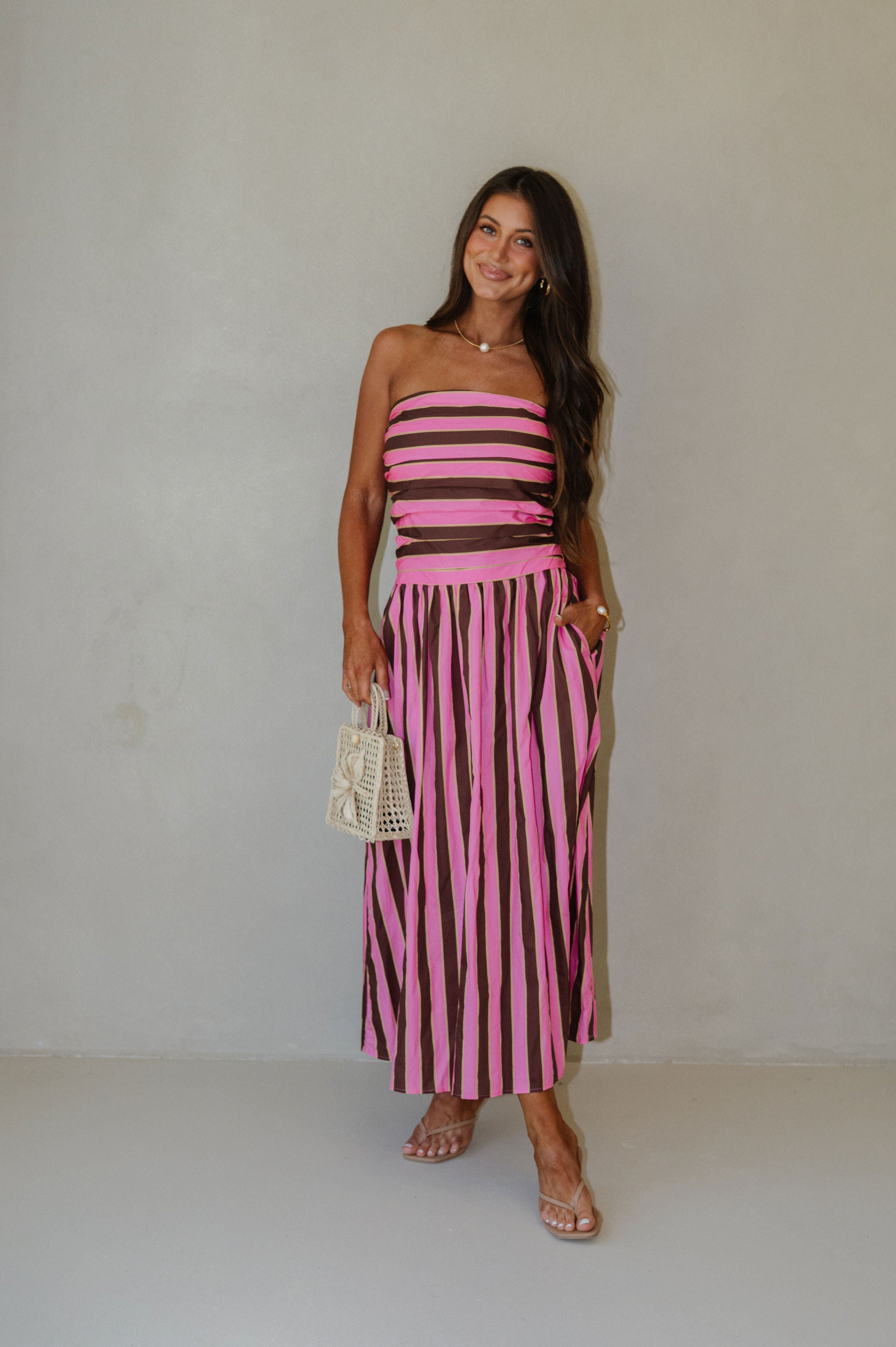 Claire Striped Midi Dress-Fuchsia Multi