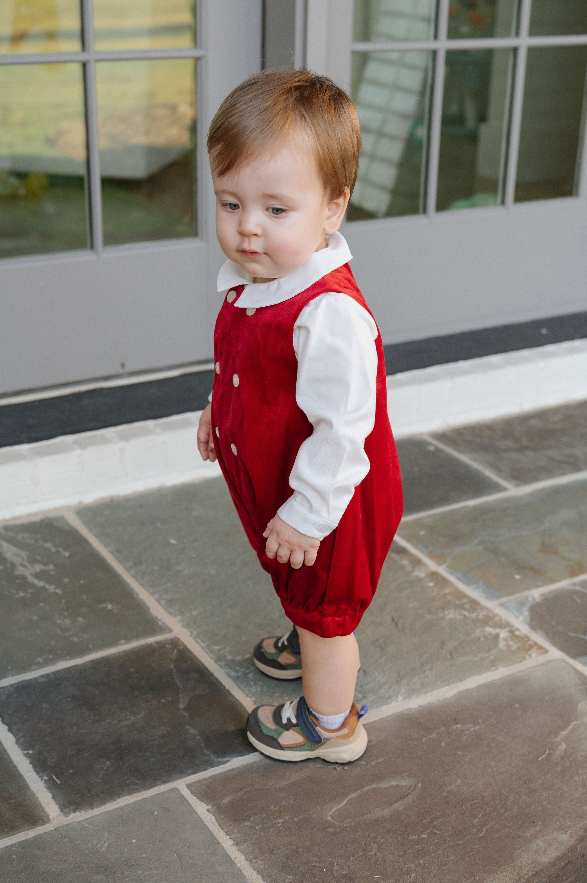 Deluxe Velvet Boy Romper-Red