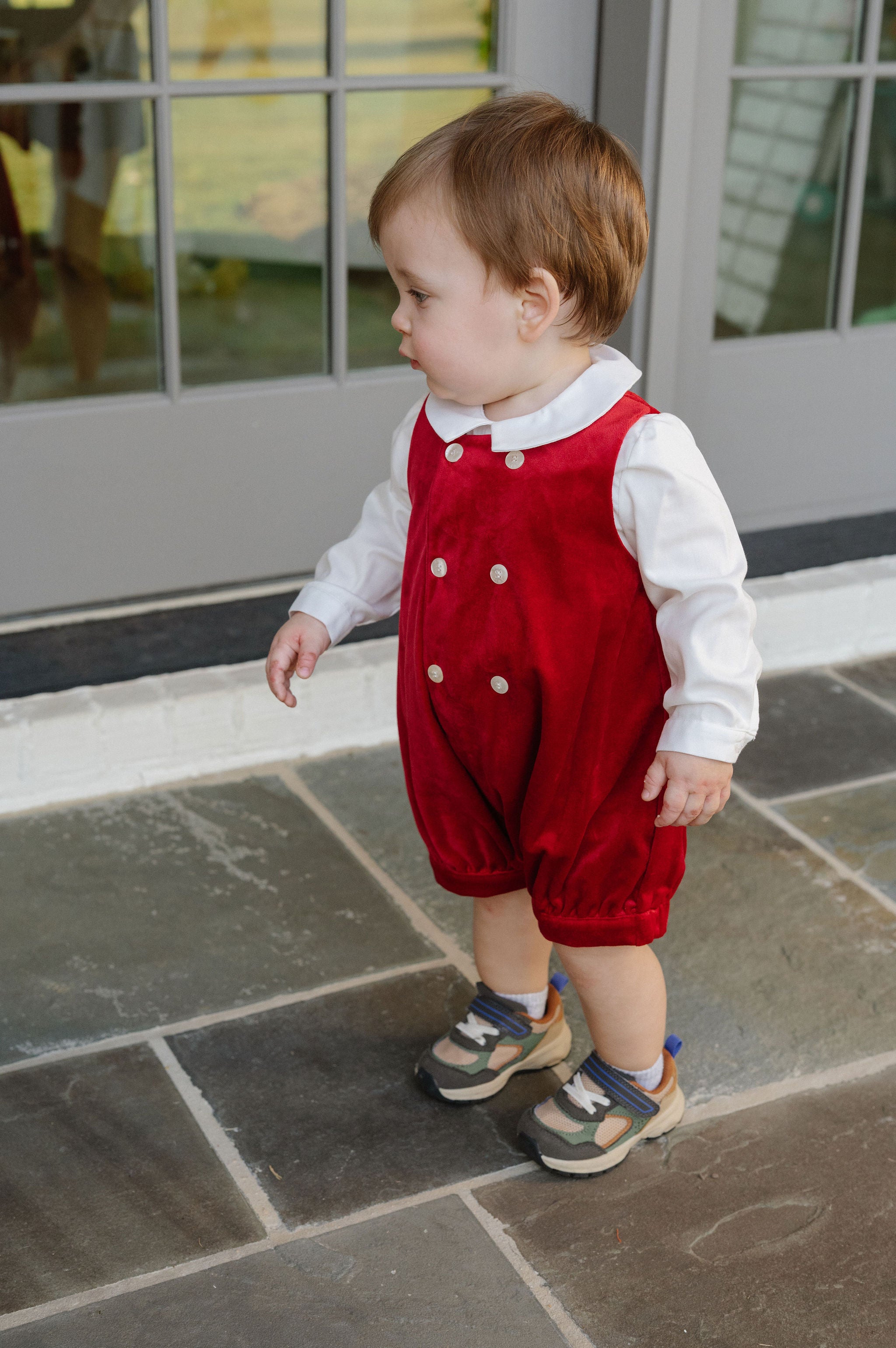 Deluxe Velvet Boy Romper-Red