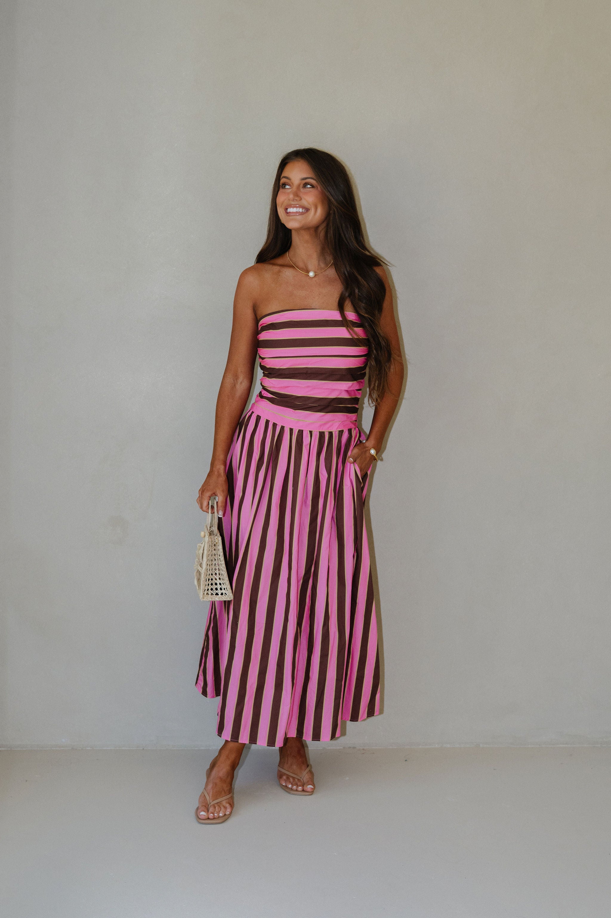 Claire Striped Midi Dress-Fuchsia Multi