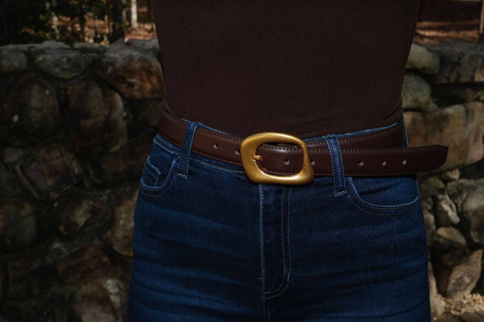 Stitched Leather Belt- Brown
